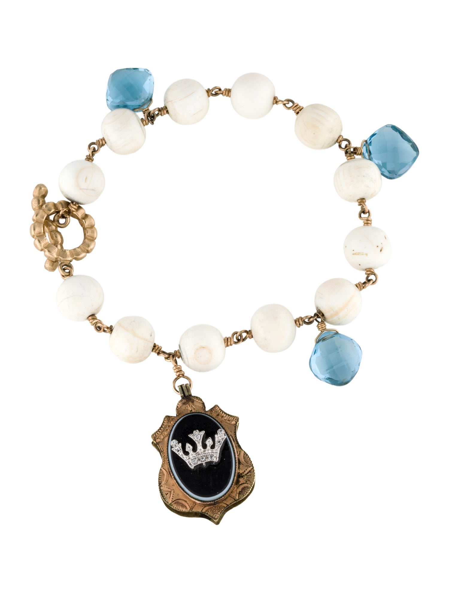 Bracelet Coral, Diamond, Topaz & Sardonyx Charm