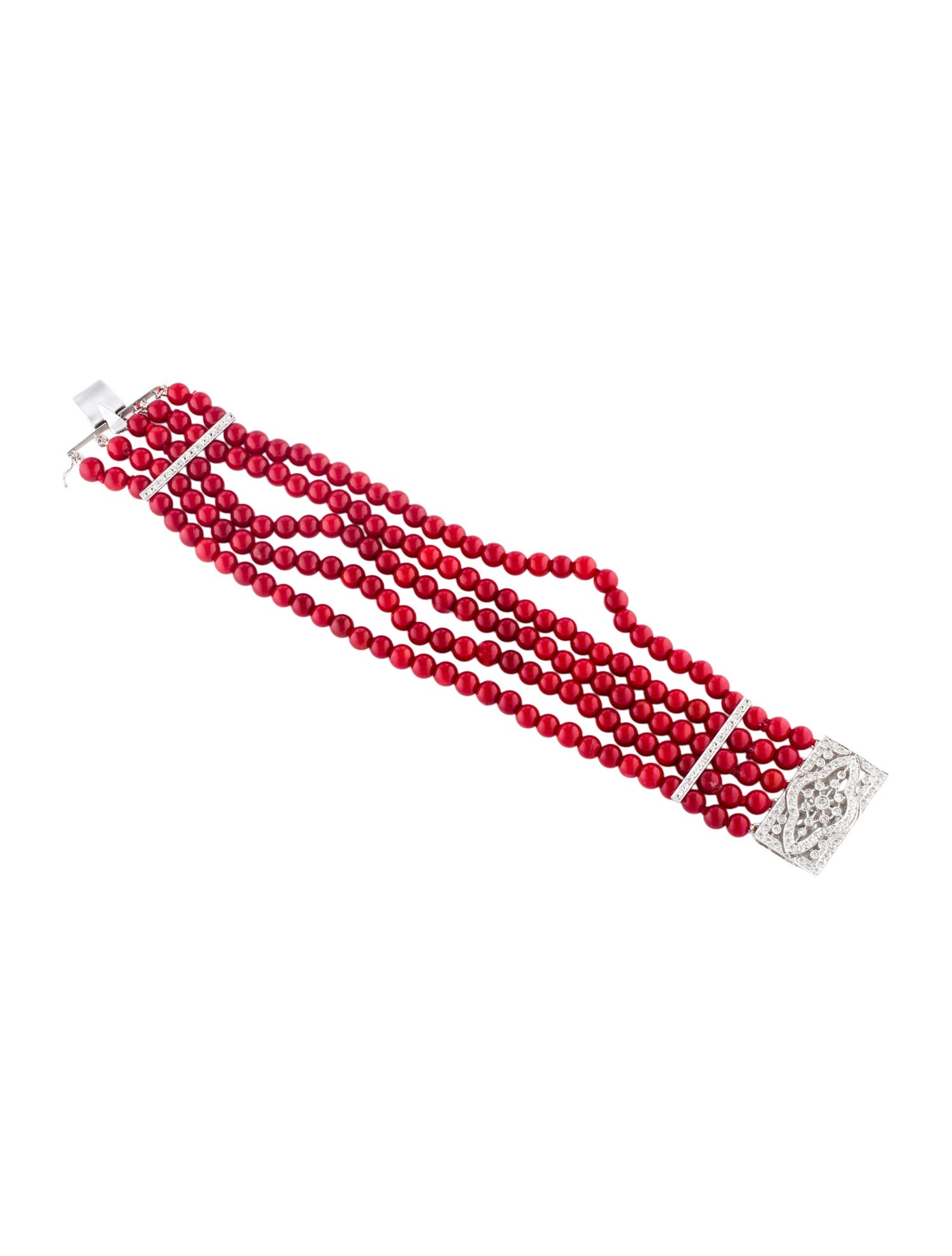 Bracelet 14K Dyed Coral & Diamond Multistrand Bracelet