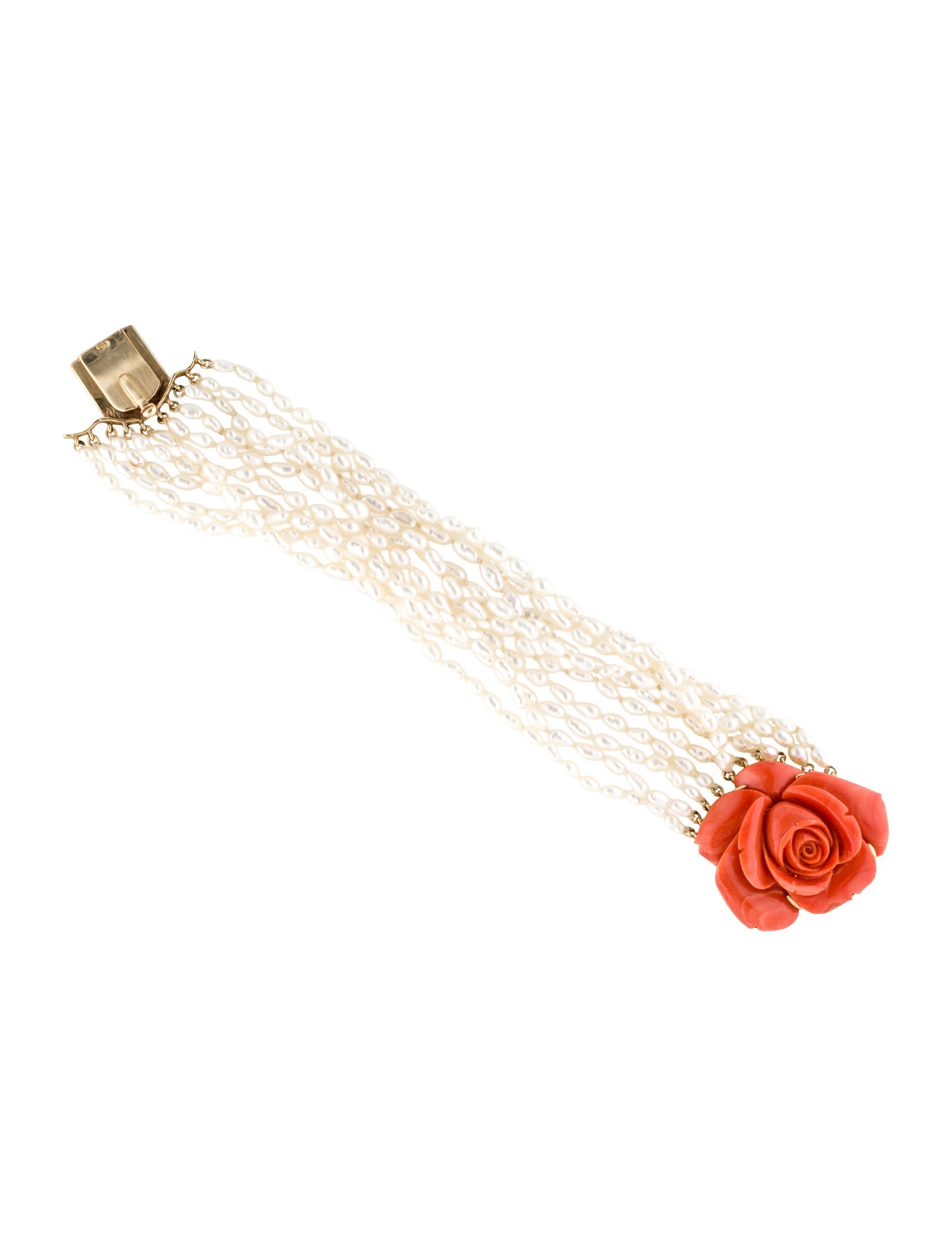 Bracelet 14K Coral & Pearl Flower