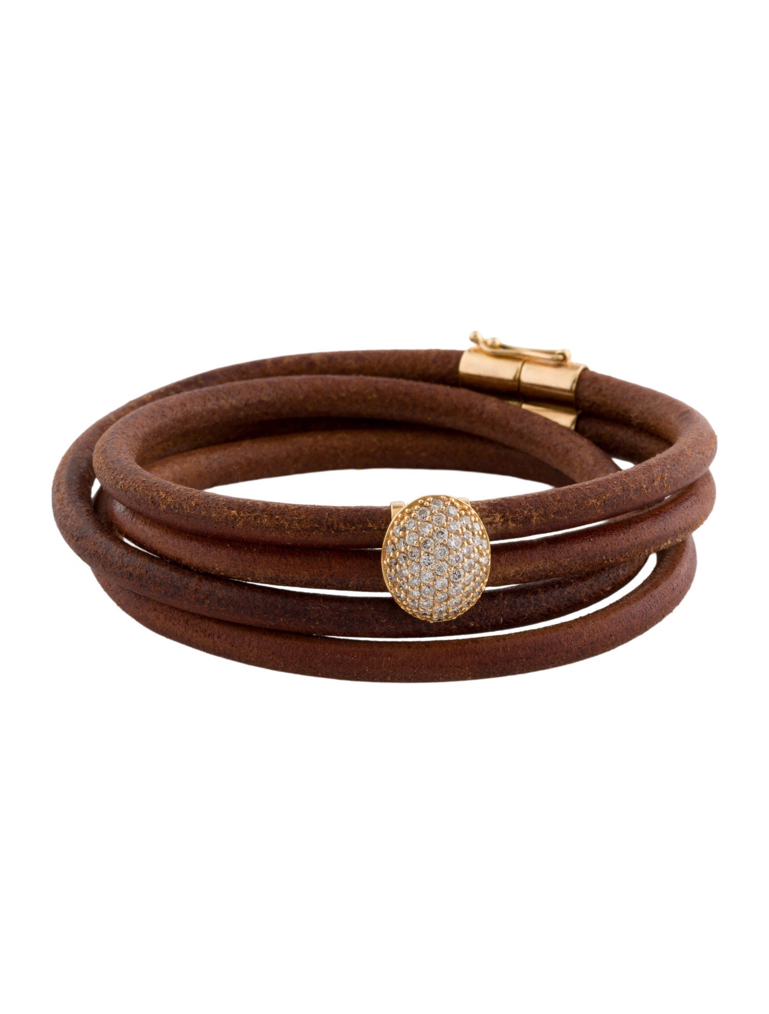 Bracelet 14K Diamond Pave Leather Wrap