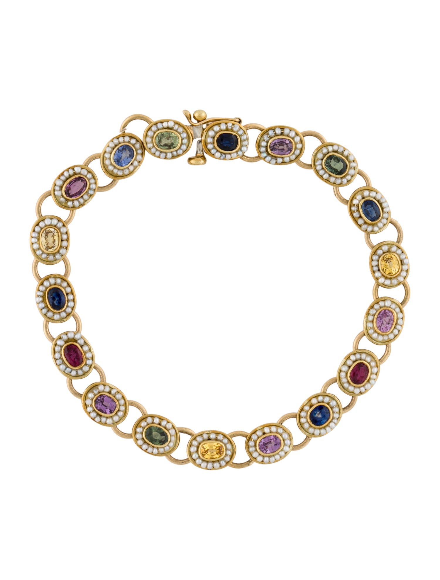 Bracelet Vintage 18K Pearl, Ruby & Multi-Color Sapphire Station