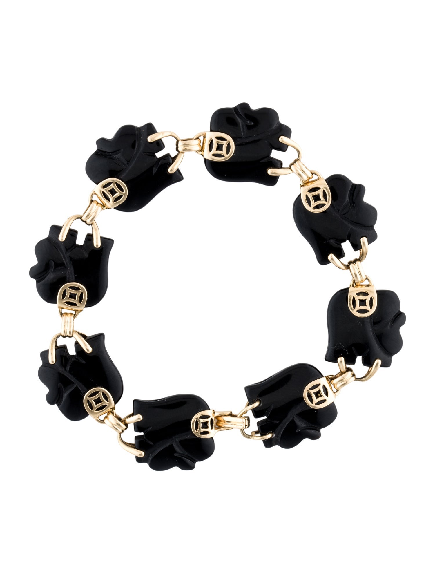 Bracelet 14K Onyx Carved Elephant Link Bracelet