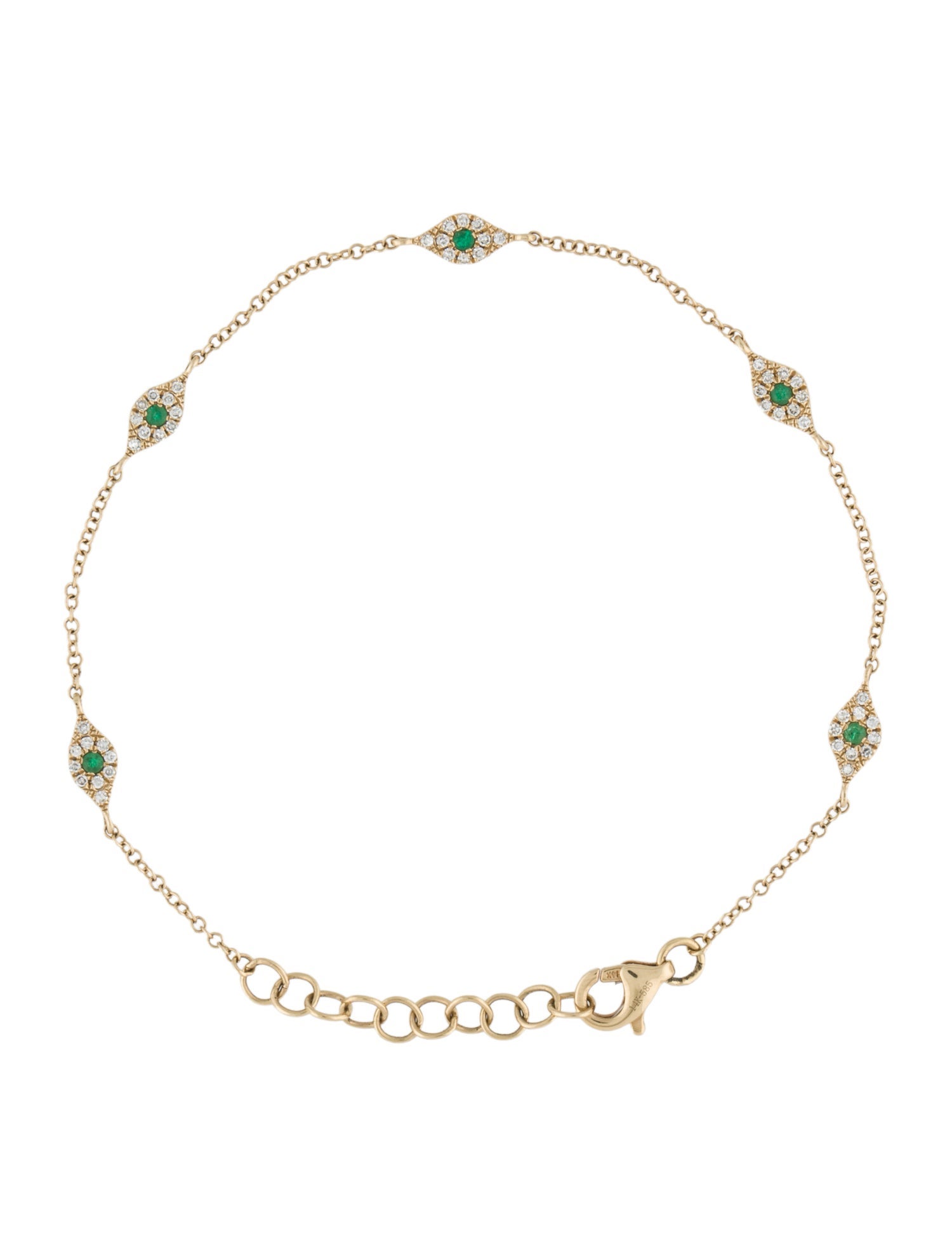Bracelet 14K Emerald & Diamond Evil Eye Station