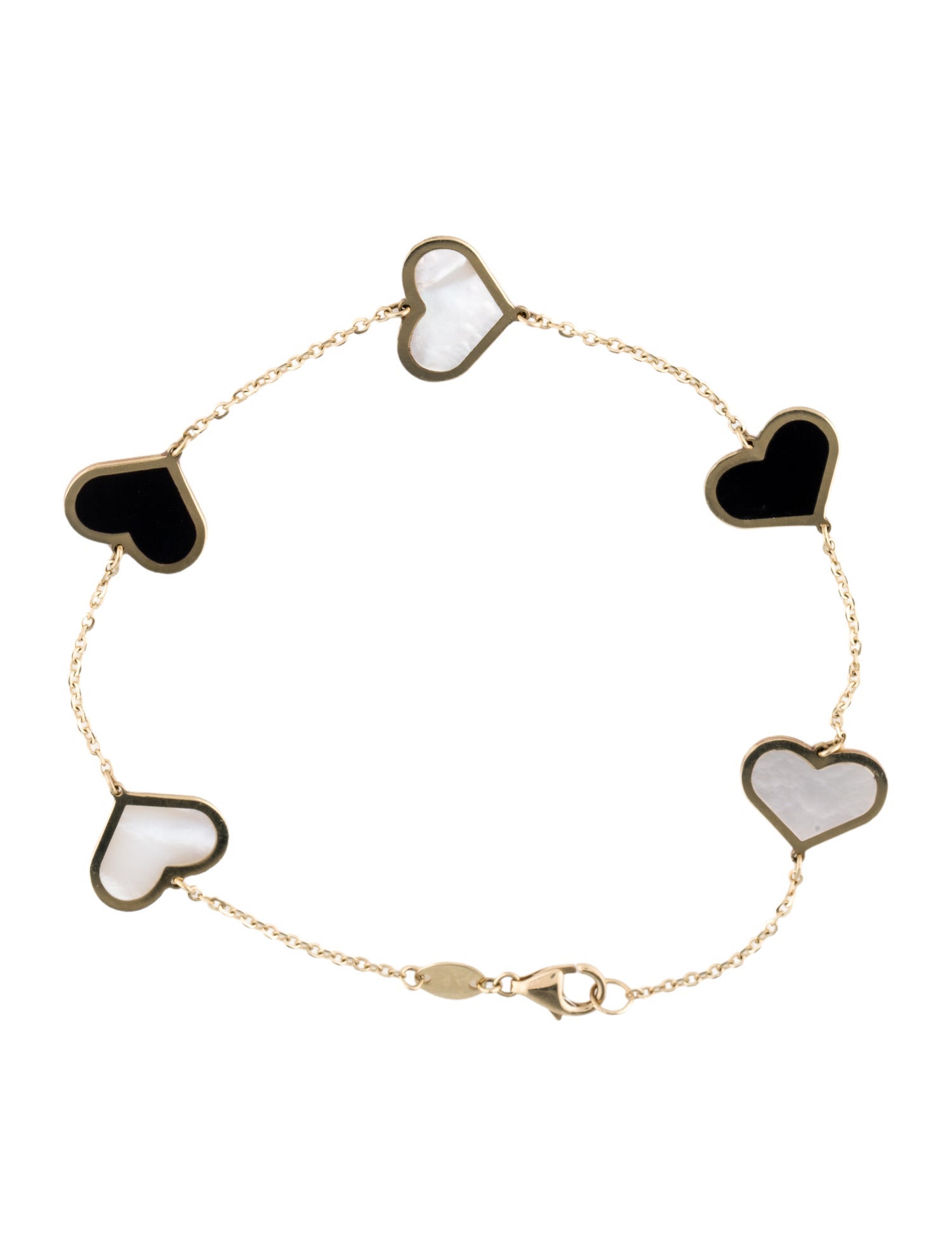 Bracelet 14K Mother of Pearl & Onyx Heart Station