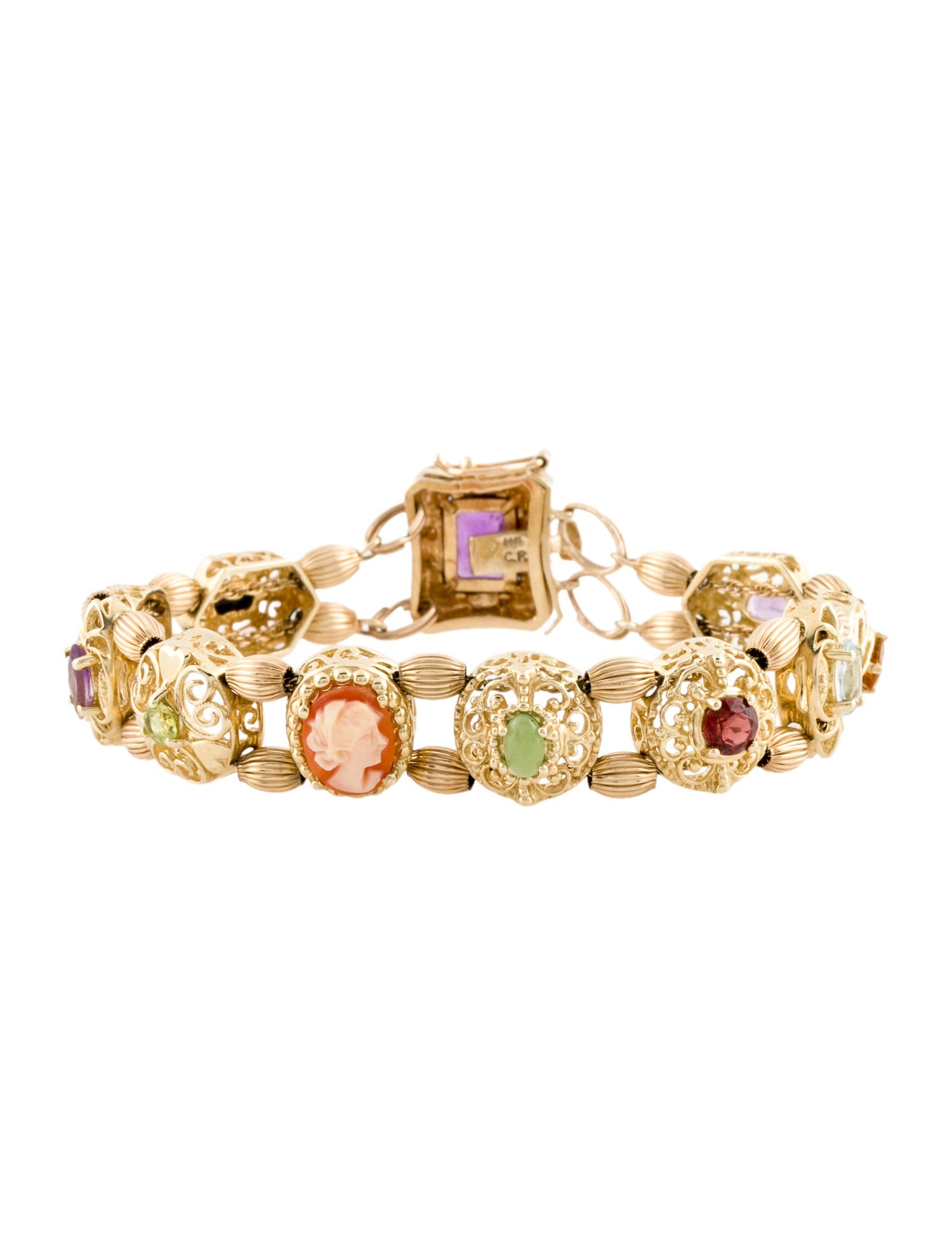 Bracelet 10K Multi Gemstone Cameo Link