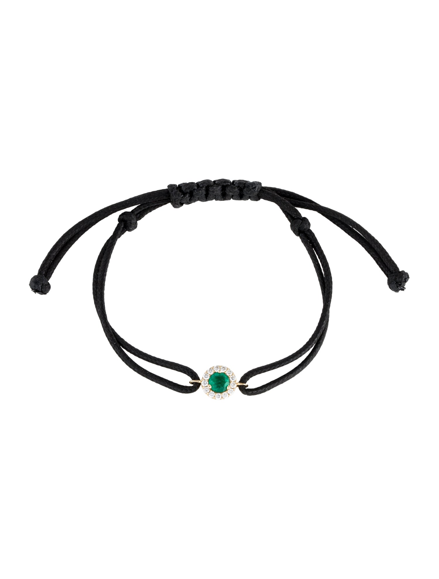 Bracelet 14K Emerald, Diamond & Cord Adjustable