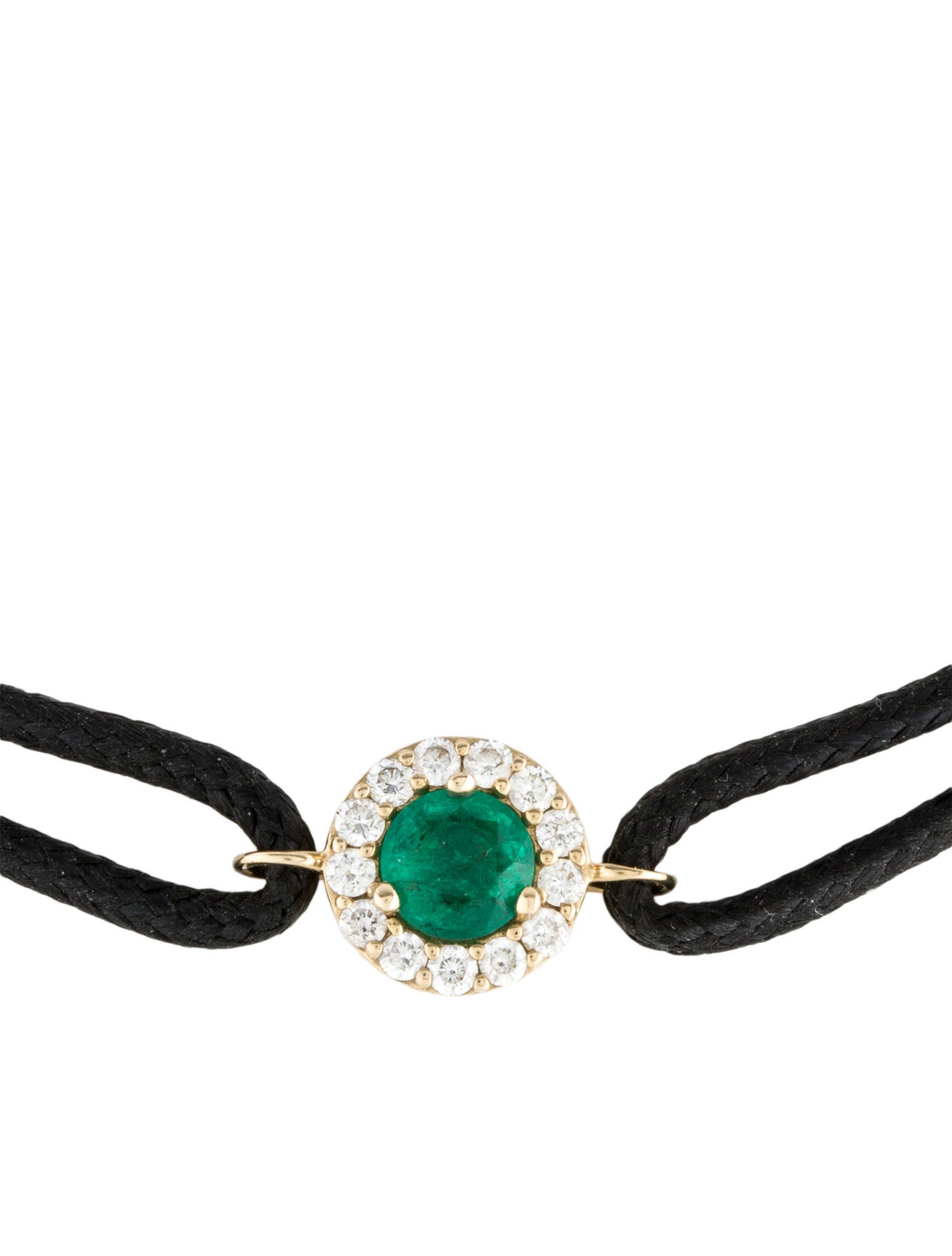 Bracelet 14K Emerald, Diamond & Cord Adjustable