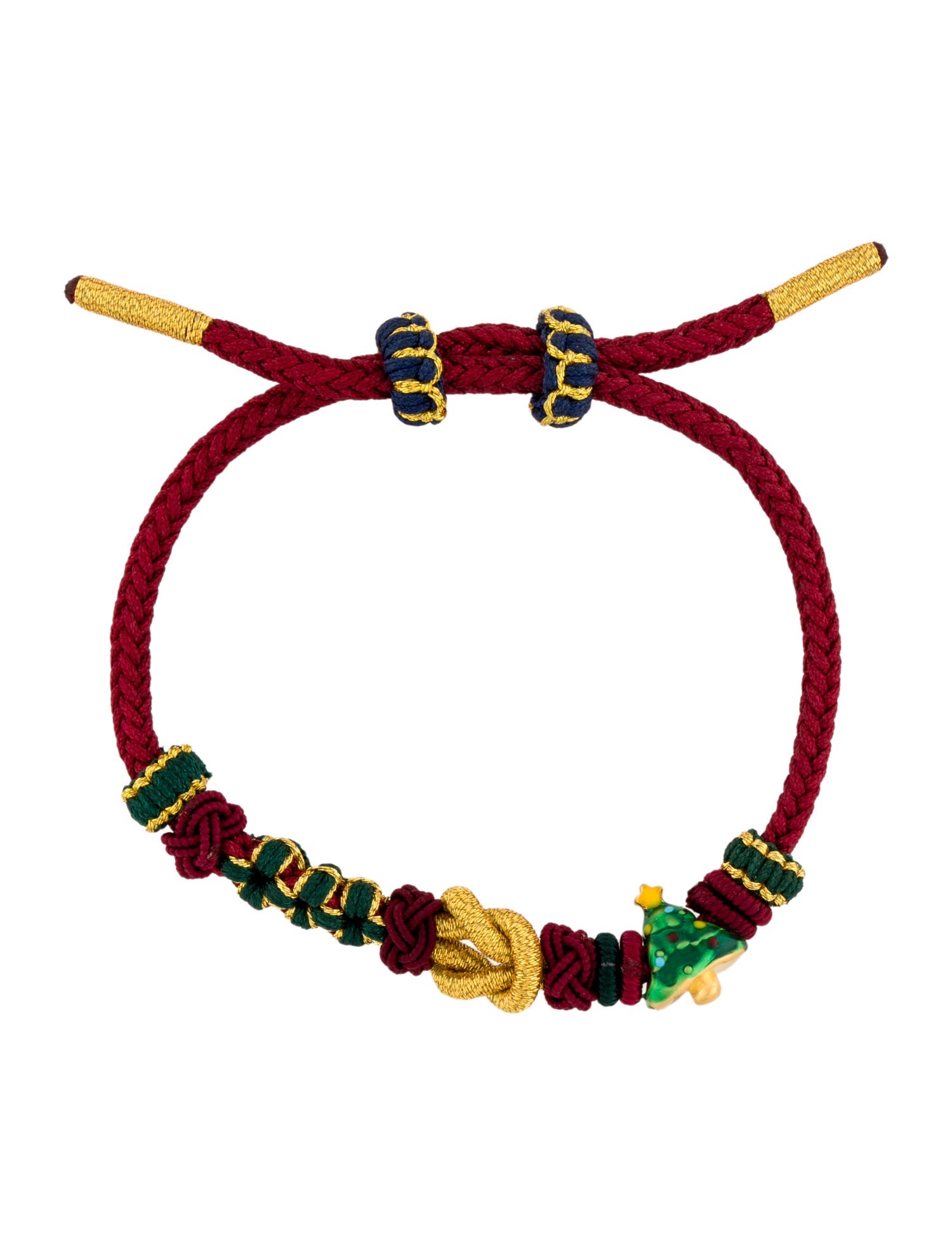 Bracelet 24K Enameled Christmas Tree Charm Adjustable Cord Wrap