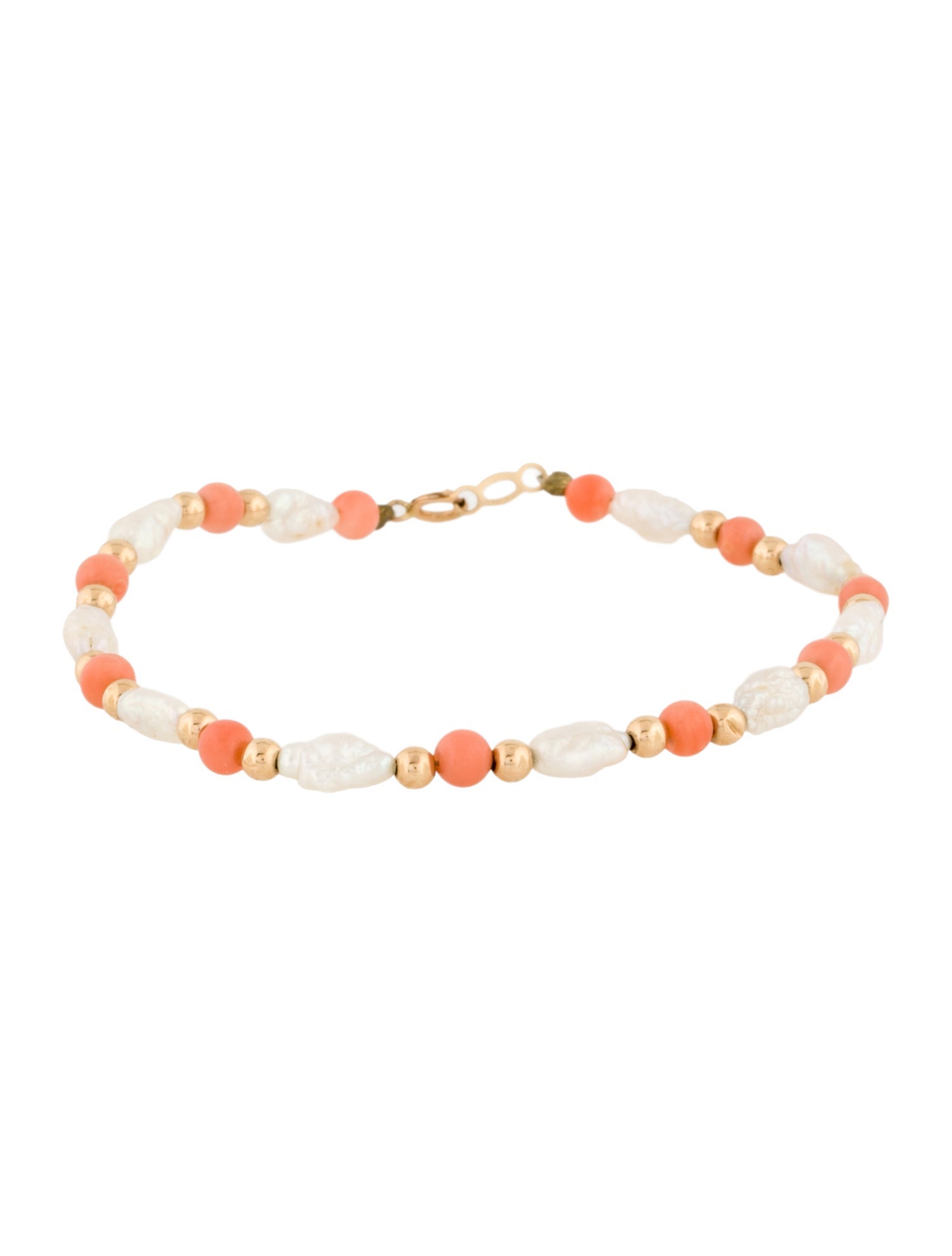 Bracelet 14K Cultured Pearl & Coral Bead