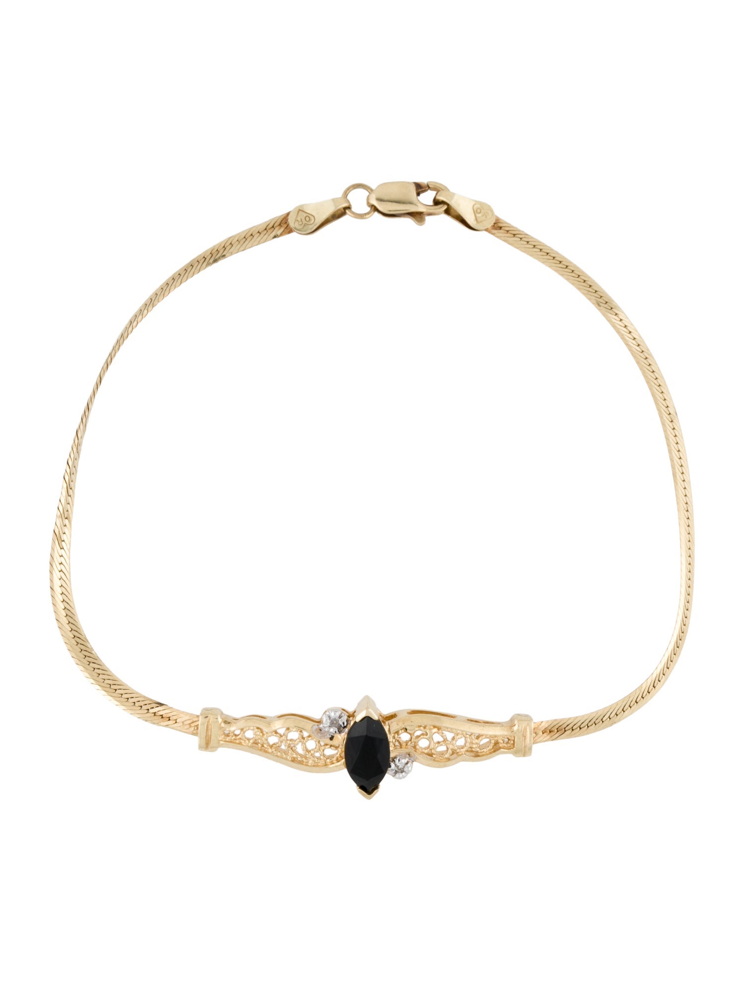 Bracelet 14K Onyx & Diamond Filigree Station