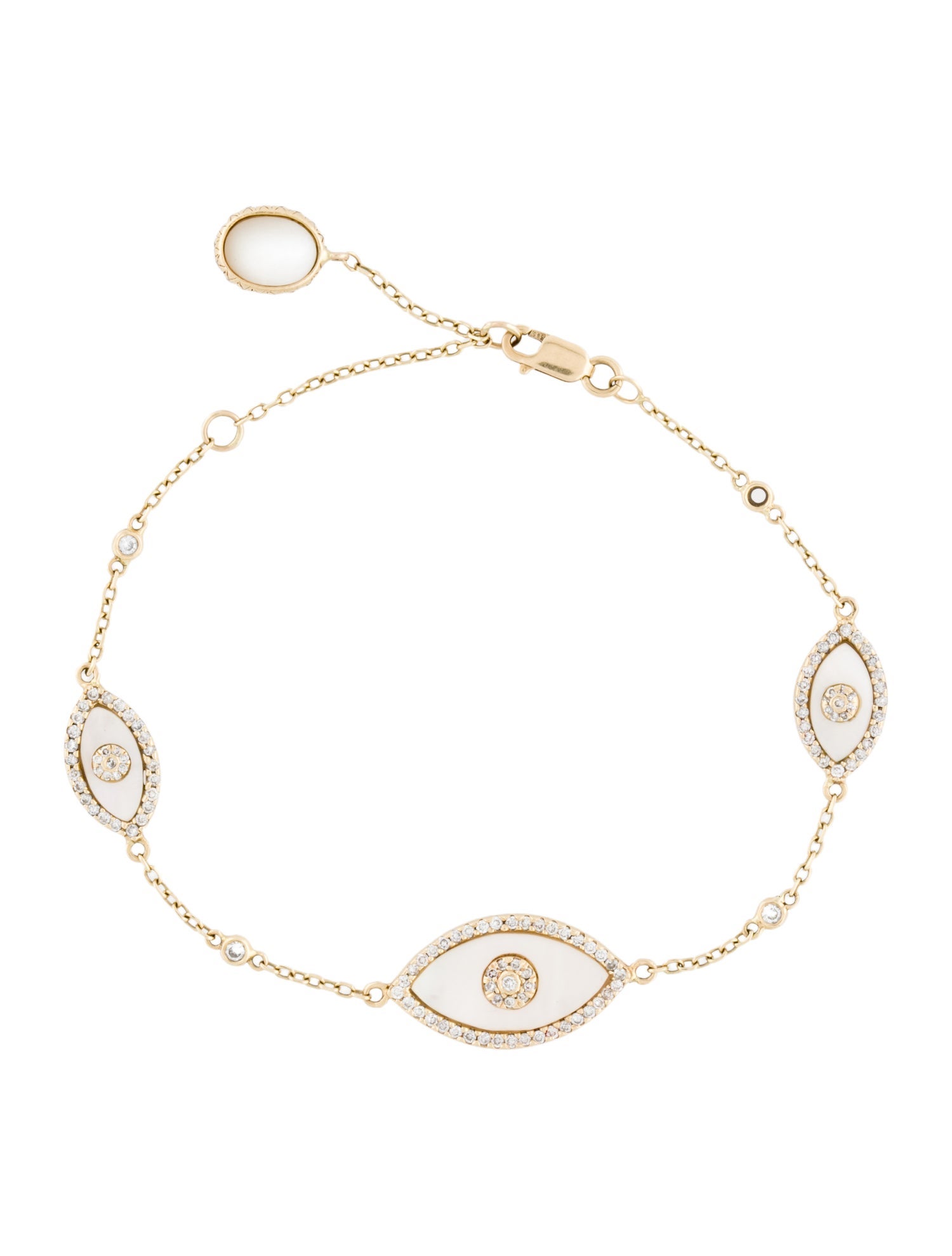 Bracelet 14K Mother of Pearl & Diamond Evil Eye Station