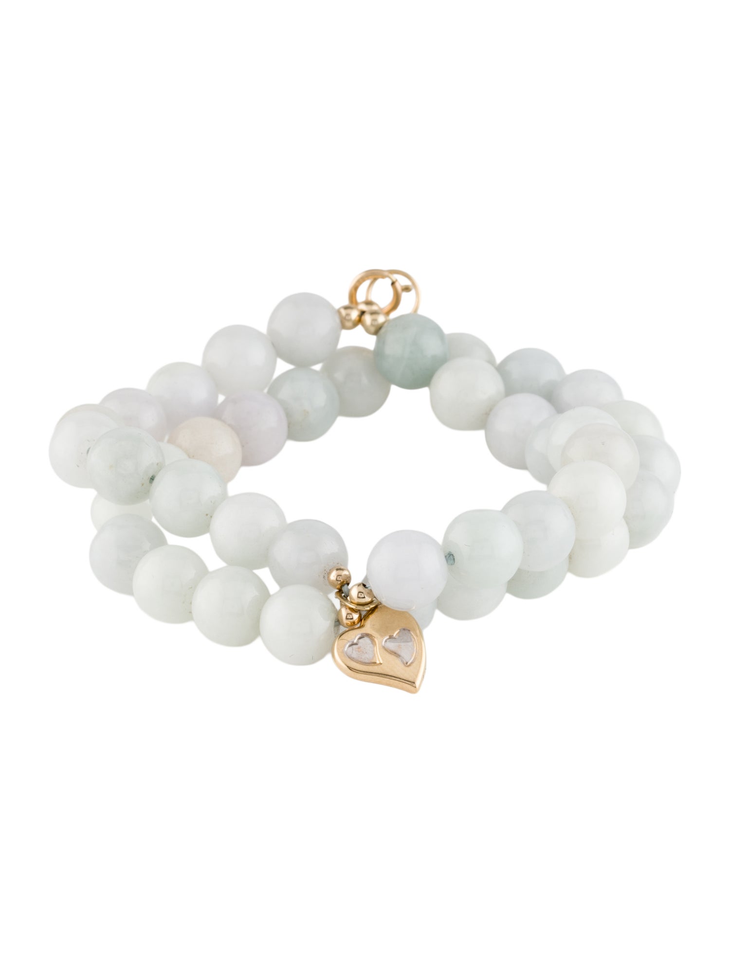 Bracelet 14K Jadeite Bead Heart Charm