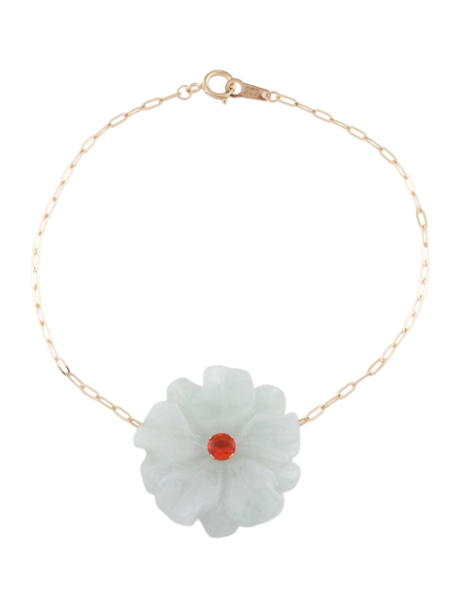 Bracelet 14K Jadeite & Fire Opal Station