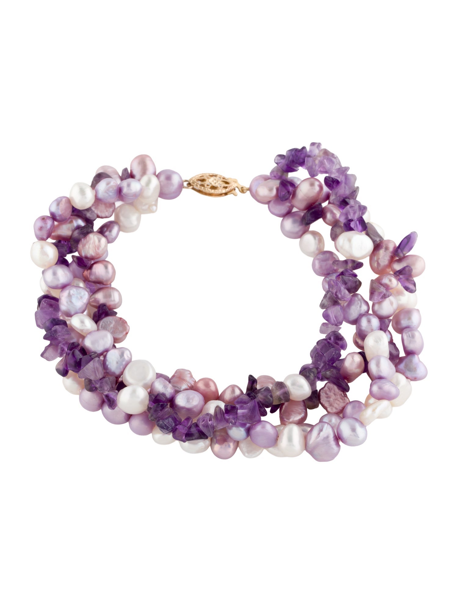 Bracelet 14K Amethyst, Dyed Pearl & Pearl Multistrand