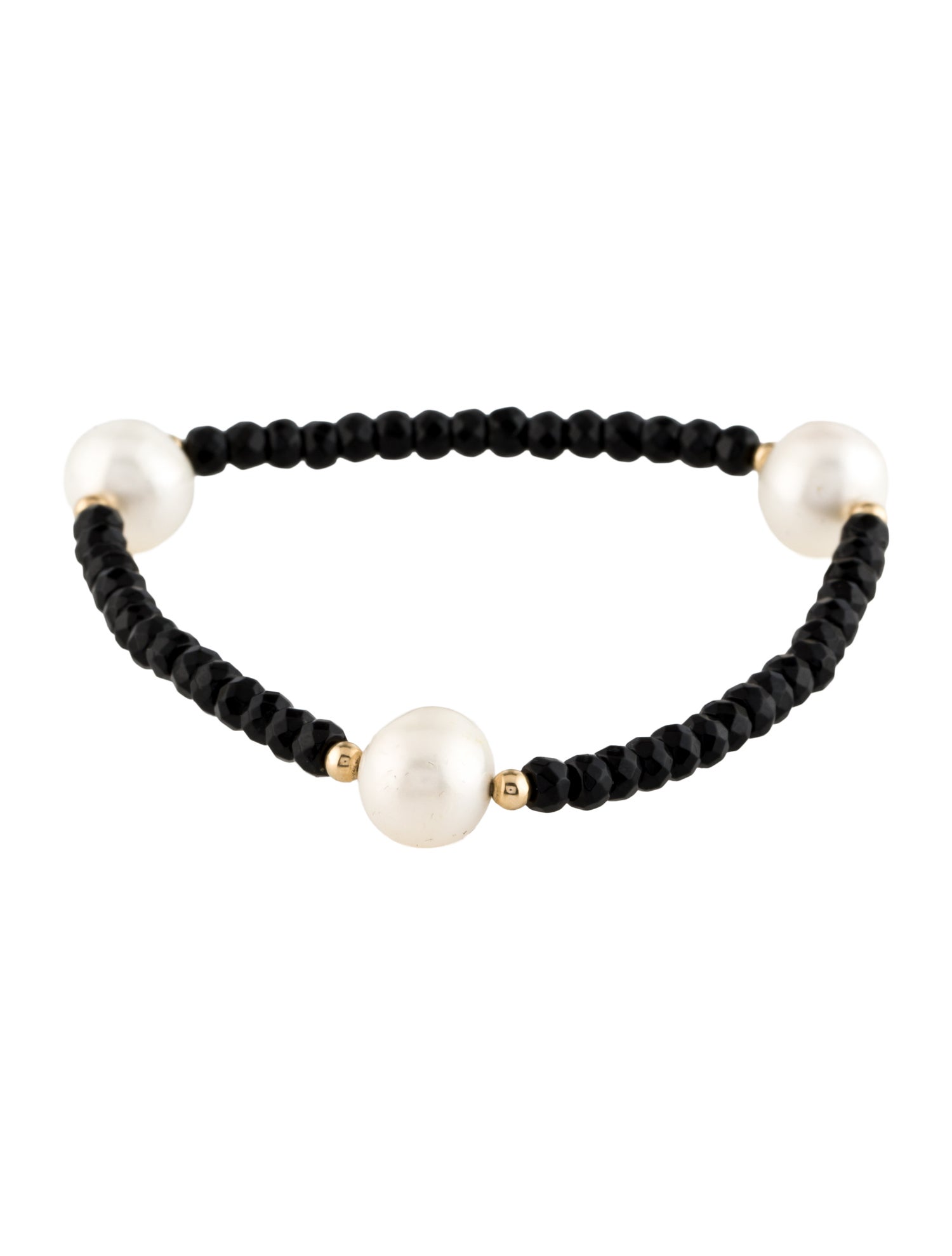 Bracelet 14K Pearl & Onyx Bead Station Stretch