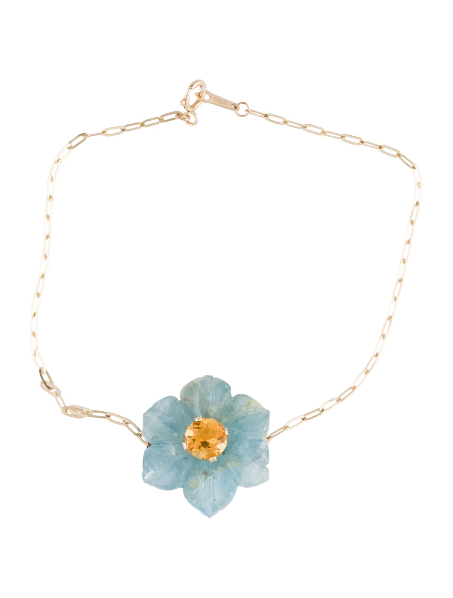 Bracelet 14K Citrine & Aquamarine Flower Charm