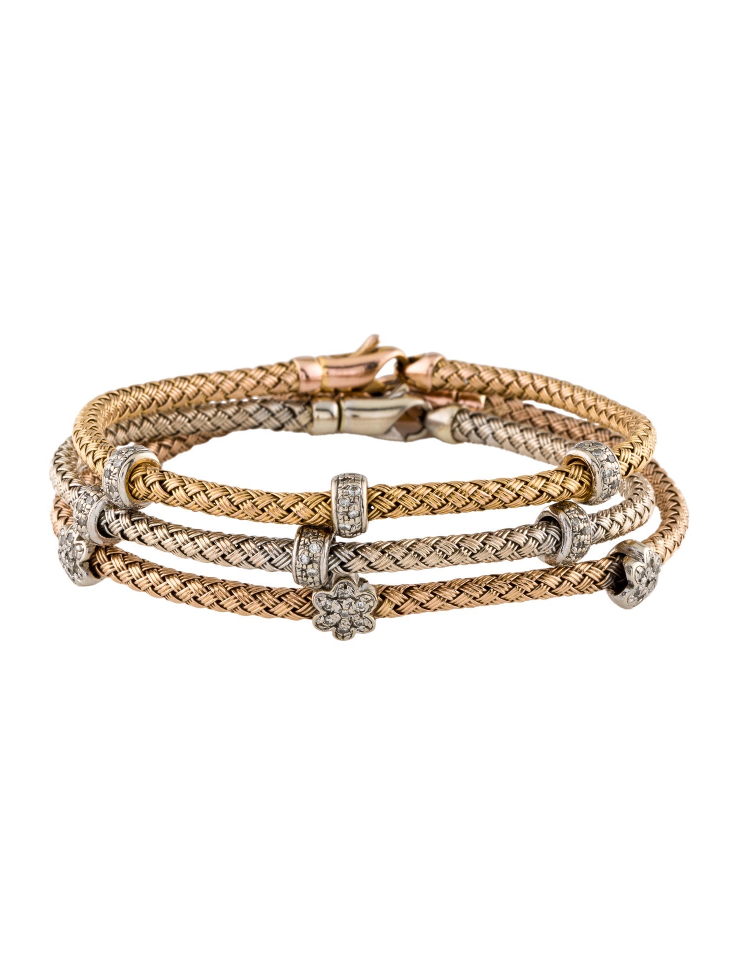 Bracelet 18K Diamond Braided Set of 3 Bangles
