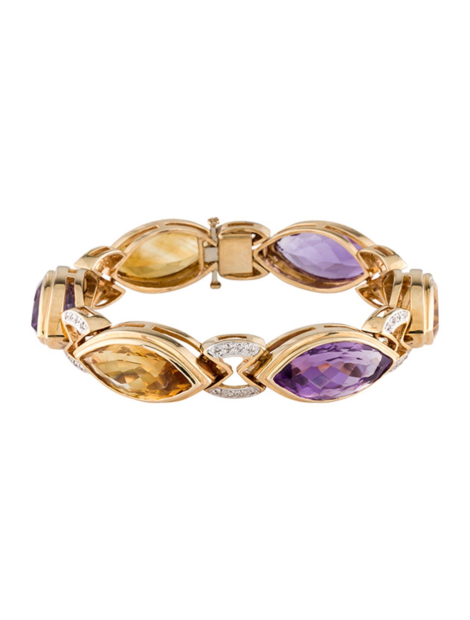 Bracelet 14K Amethyst, Citrine, & Diamond Link