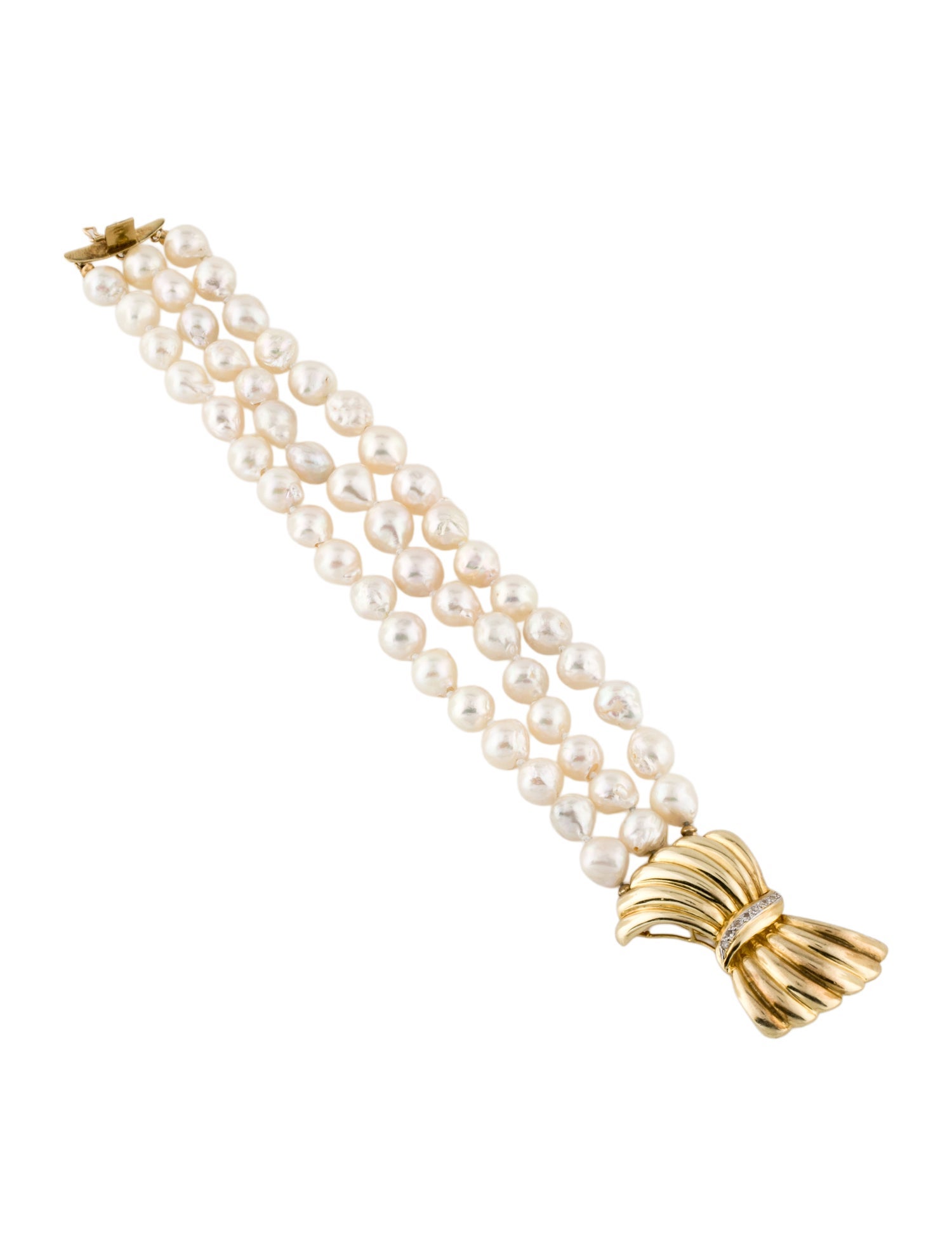 Bracelet 14K Cultured Pearl & Diamond Multistrand Bead