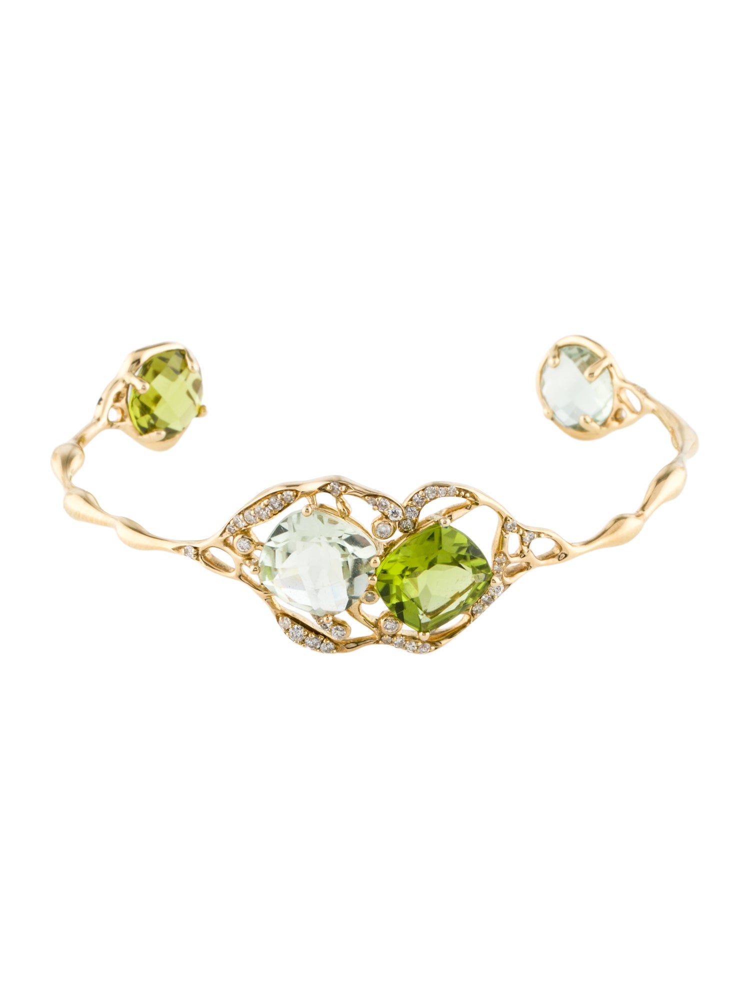 Bracelet 14K Peridot, Prasiolite & Diamond Cuff