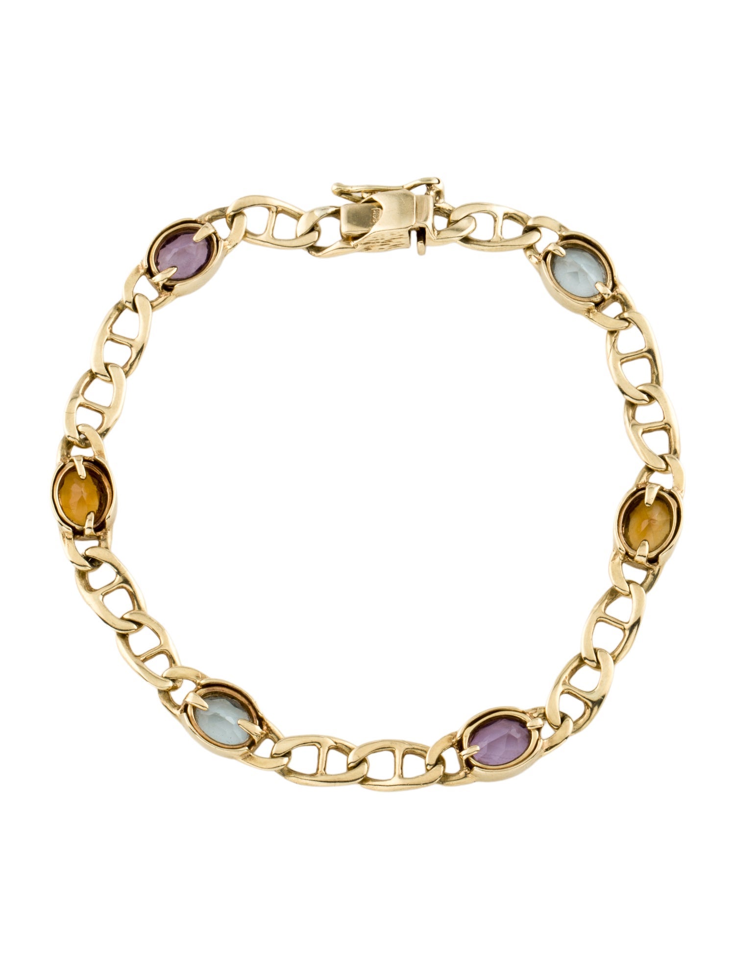 Bracelet 14K Amethyst, Citrine & Topaz Station Link