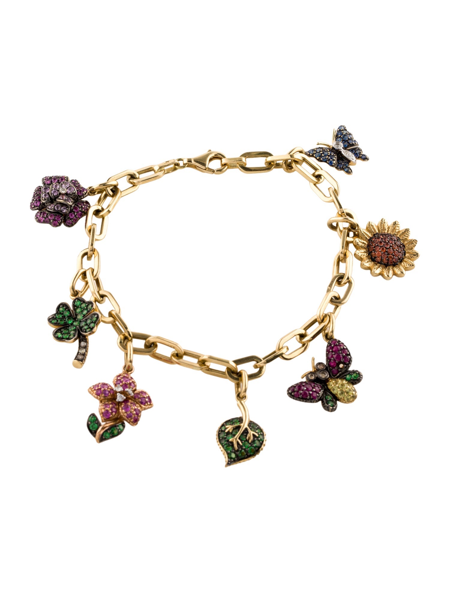 Bracelet 18K Diamond & Multistone Flower Charm