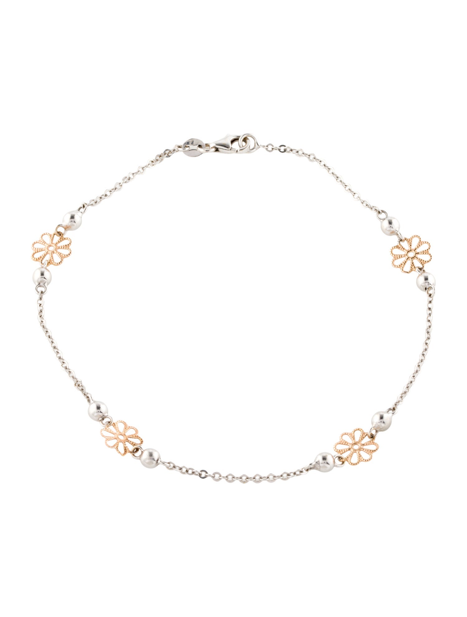 Bracelet 14K Two-Tone Floral Bead Link