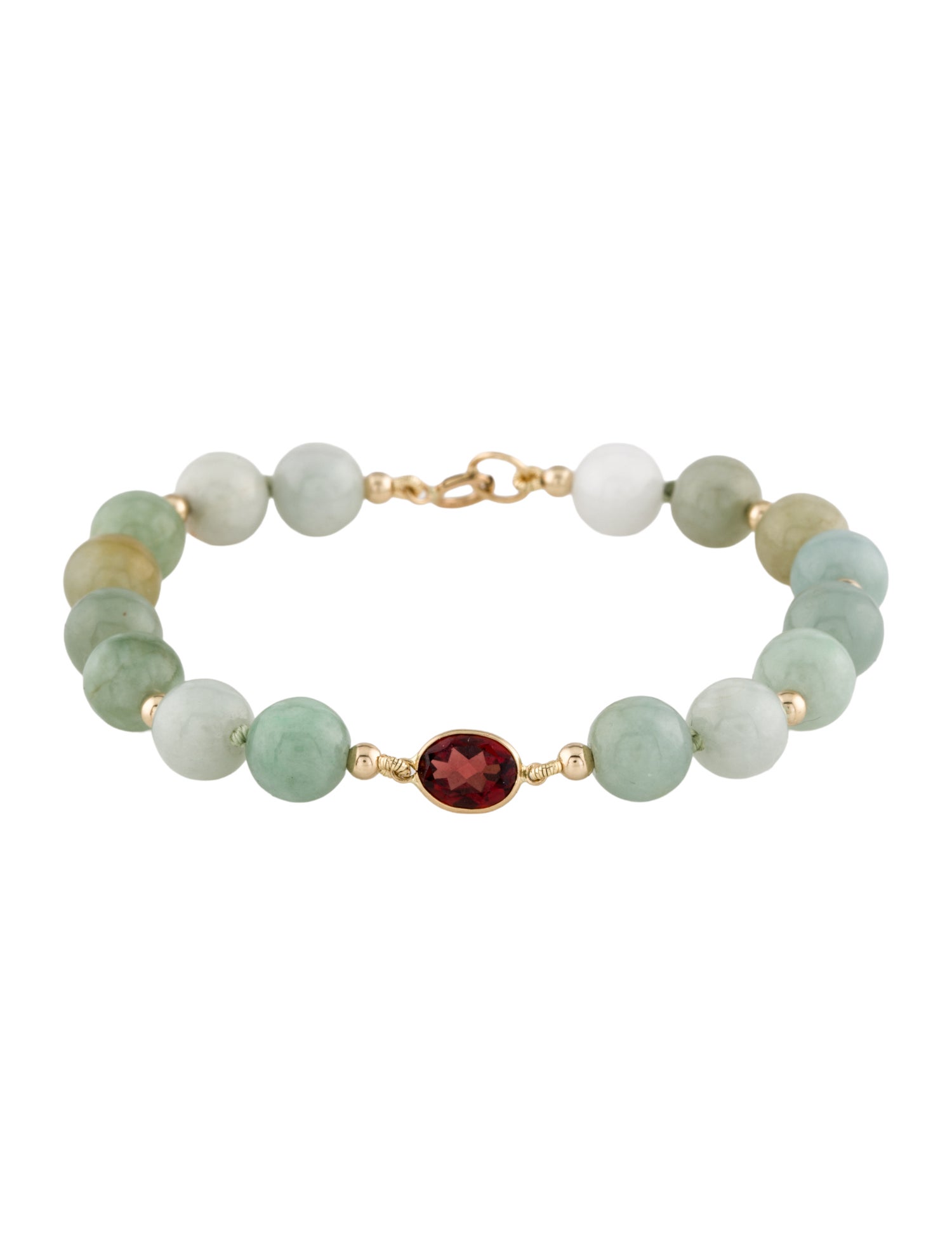 Bracelet 14K 1.39ct Jadeite & Garnet Bead Charm