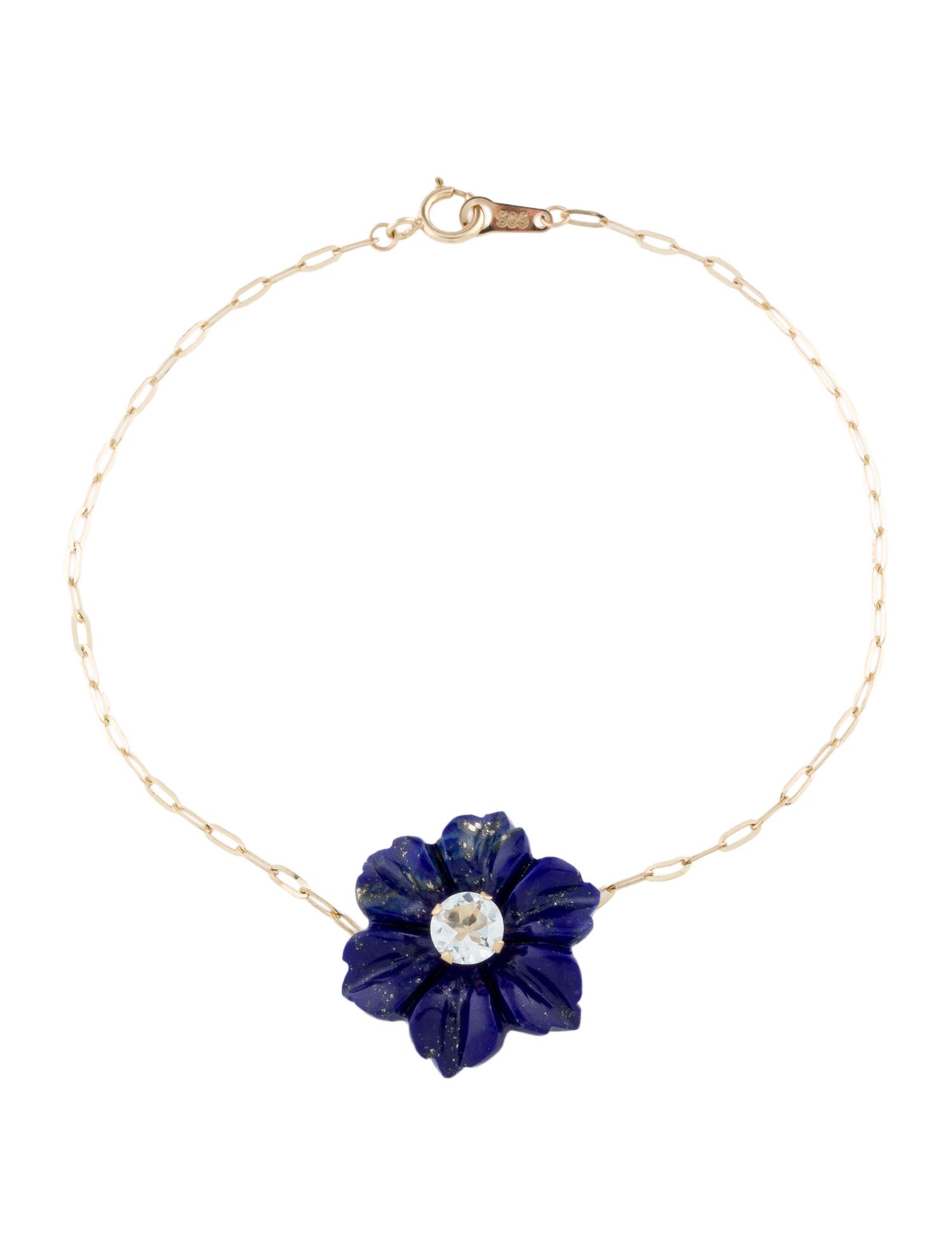 Bracelet 14K Aquamarine & Lapis Lazuli Flower Station