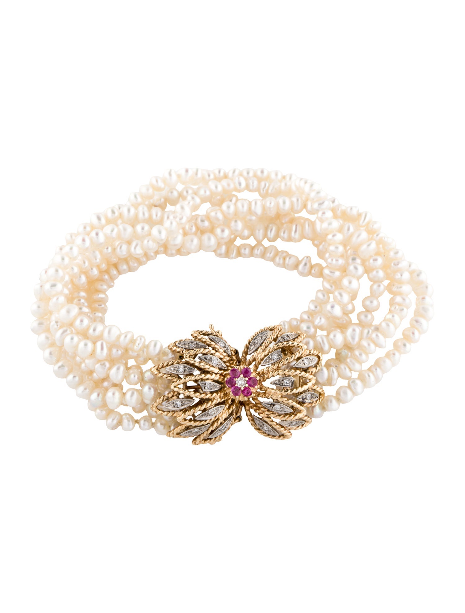 Bracelet 14K Pearl, Pink Sapphire & Diamond Multi-Strand