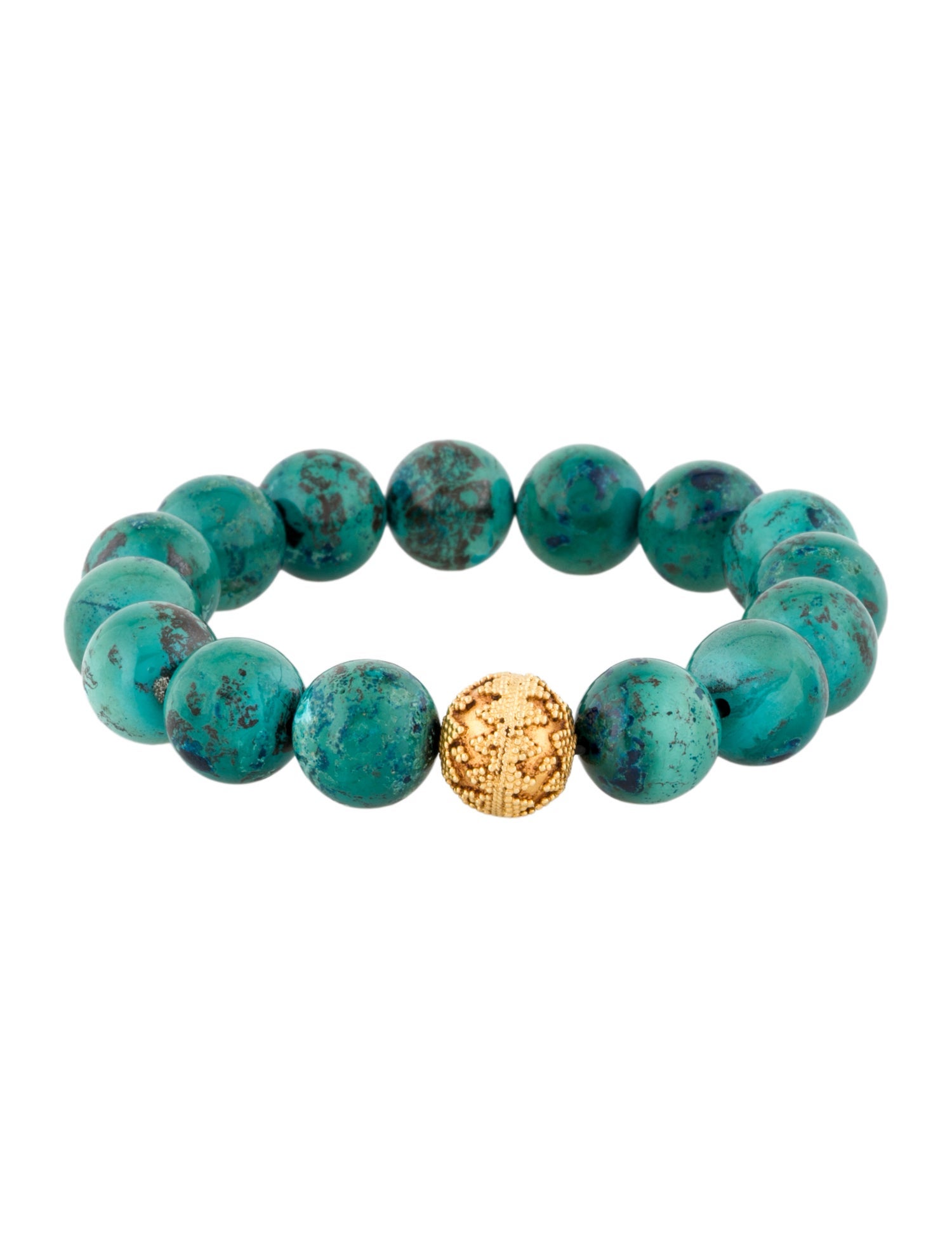 Bracelet 19K Textured Charm Chrysocolla & Azurite Bead