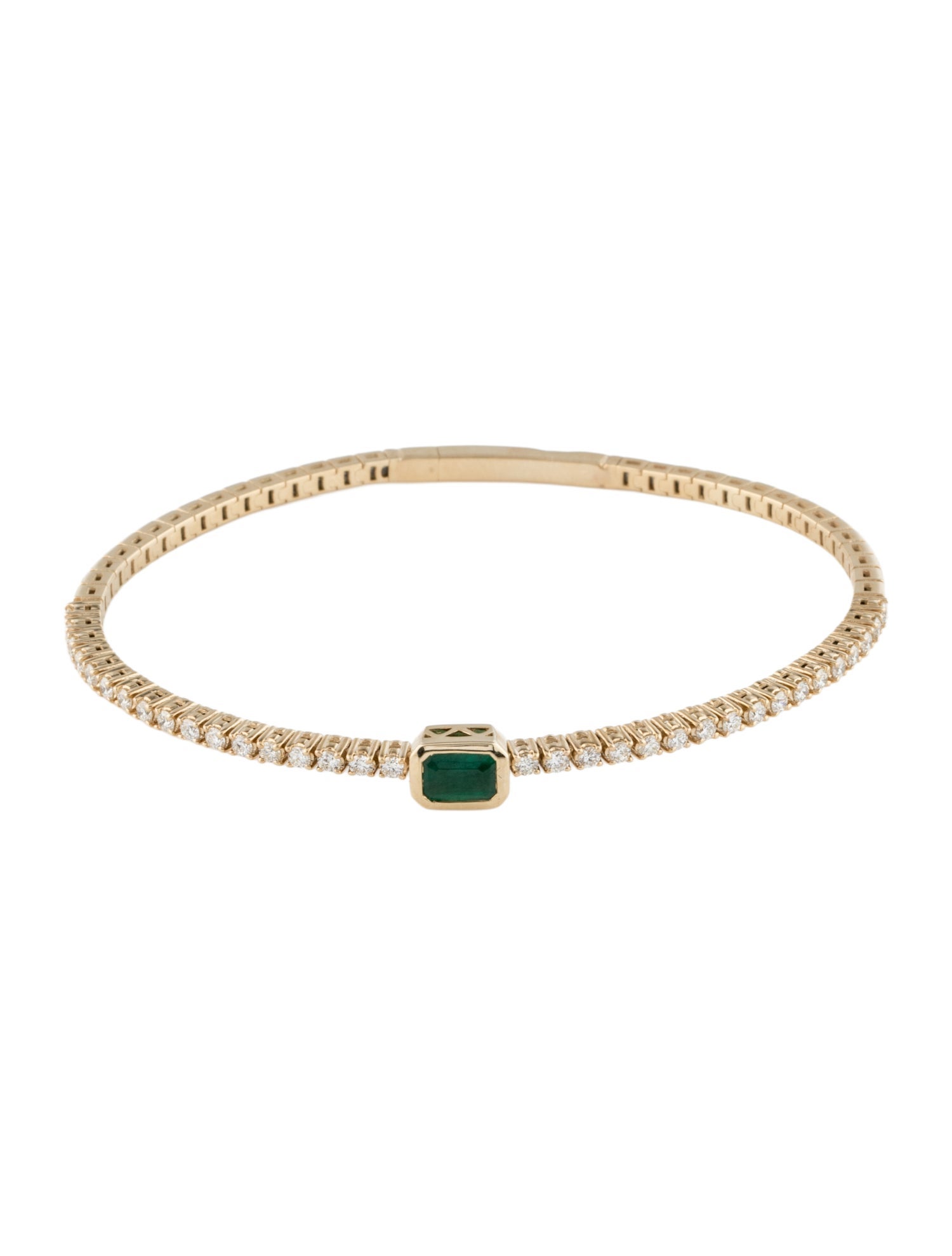 Bracelet 14K Emerald & Diamond Flexible Bangle