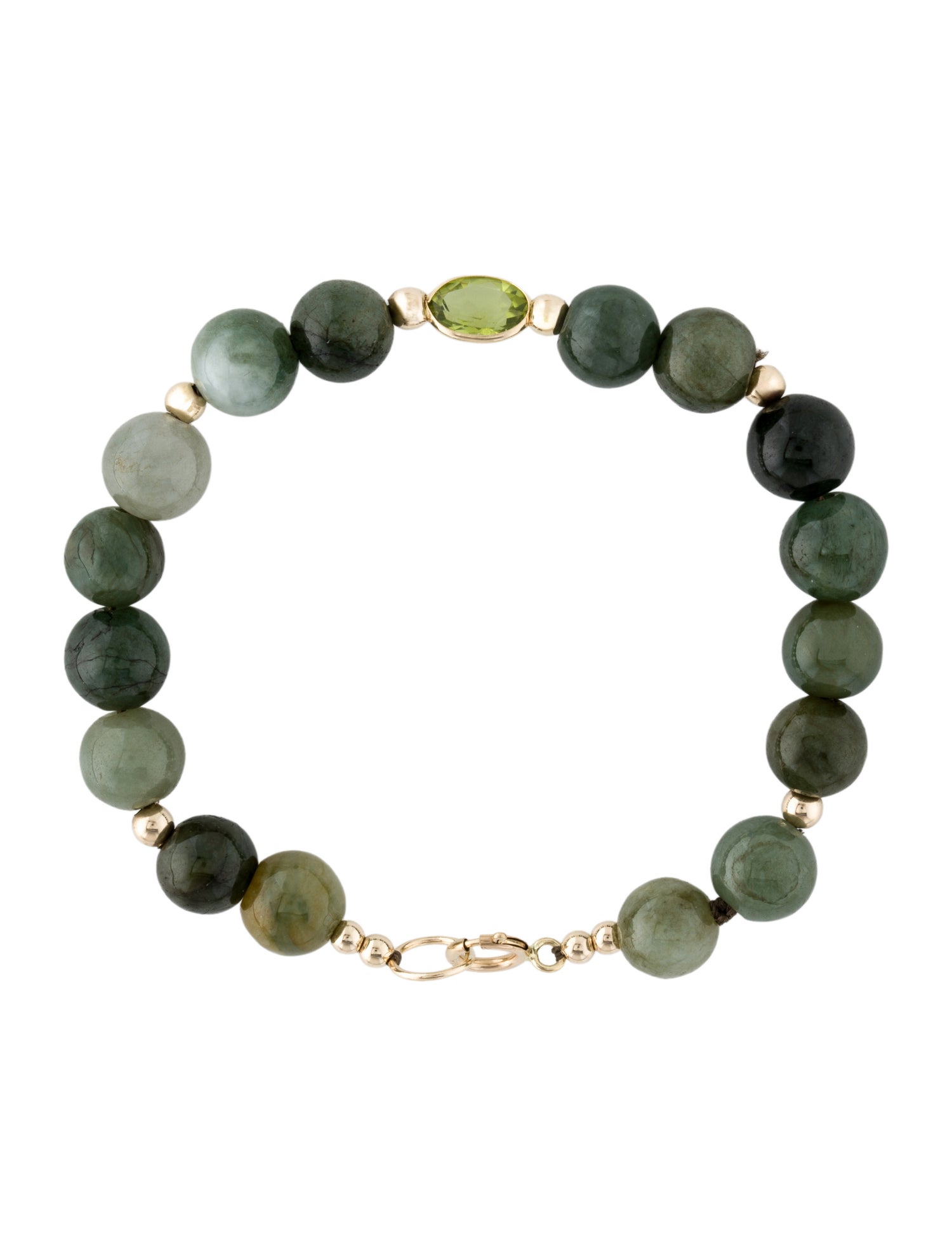Bracelet 14K Peridot & Jadeite Bead