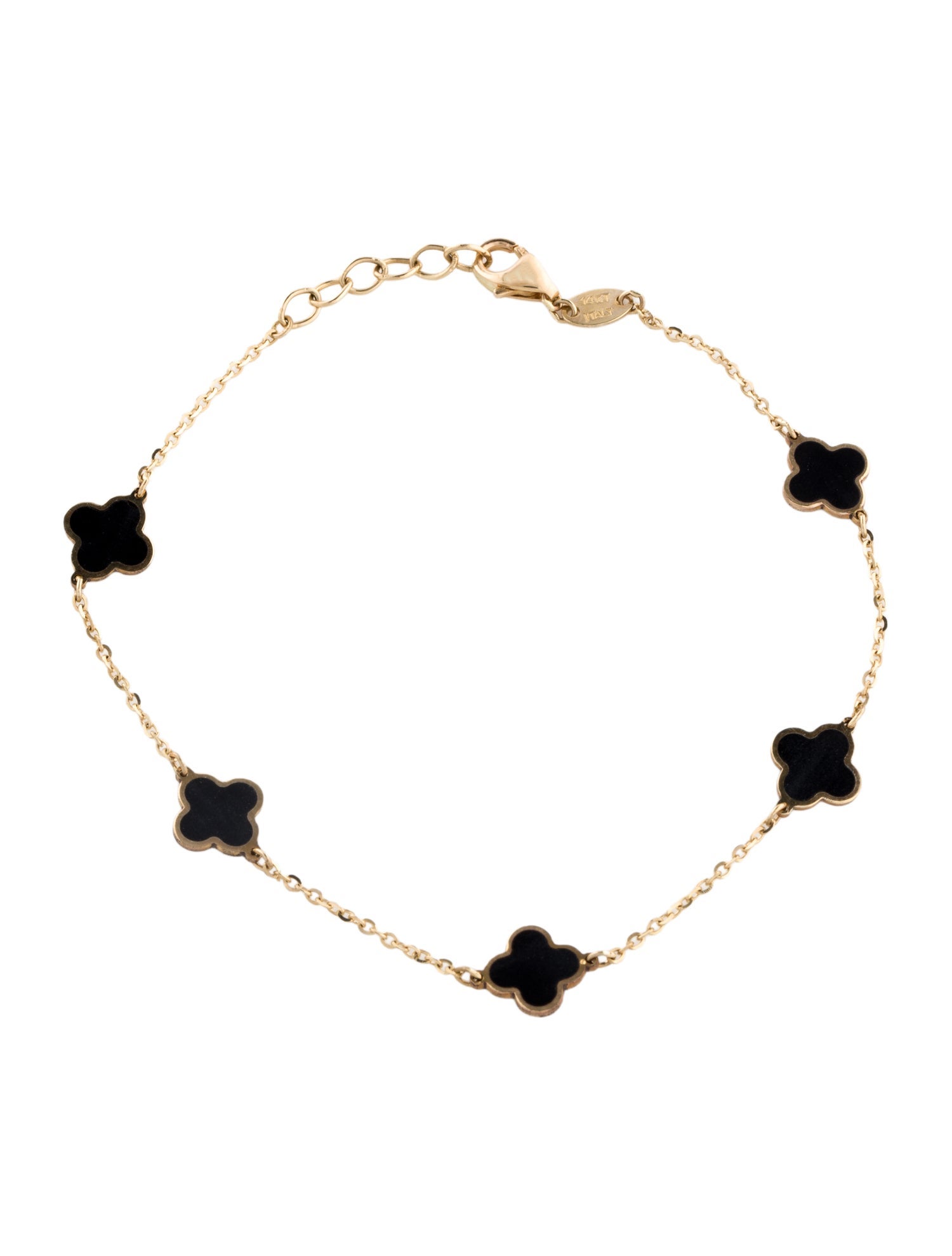 Bracelet 14K Onyx Clover Station