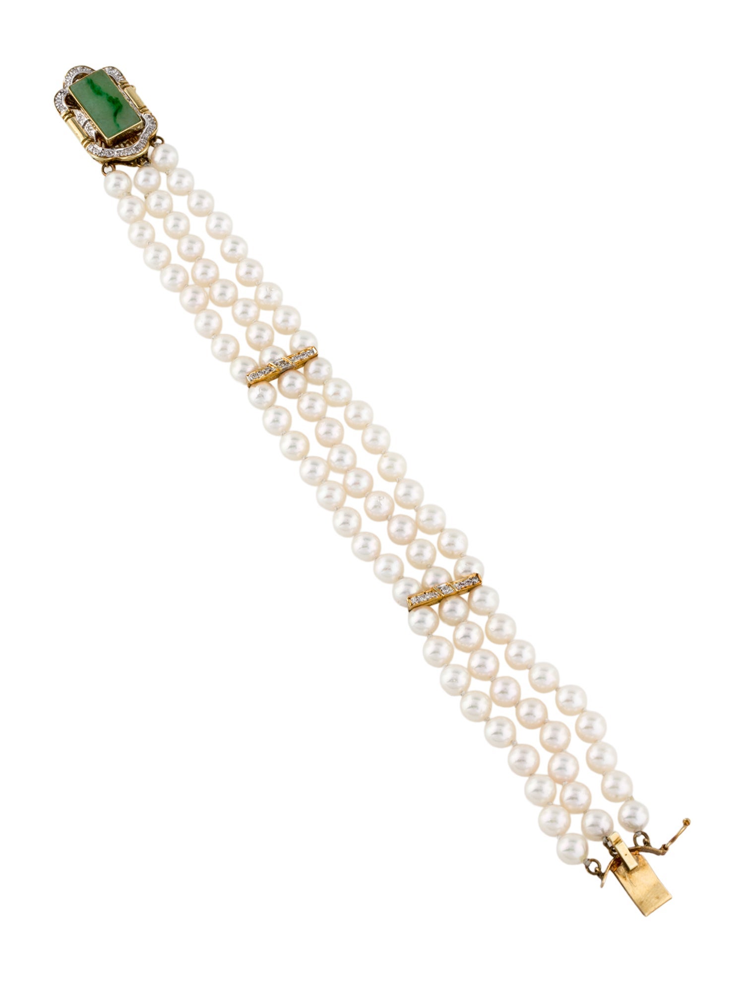 Bracelet 14K Jadeite & Diamond Multi Pearl Strand