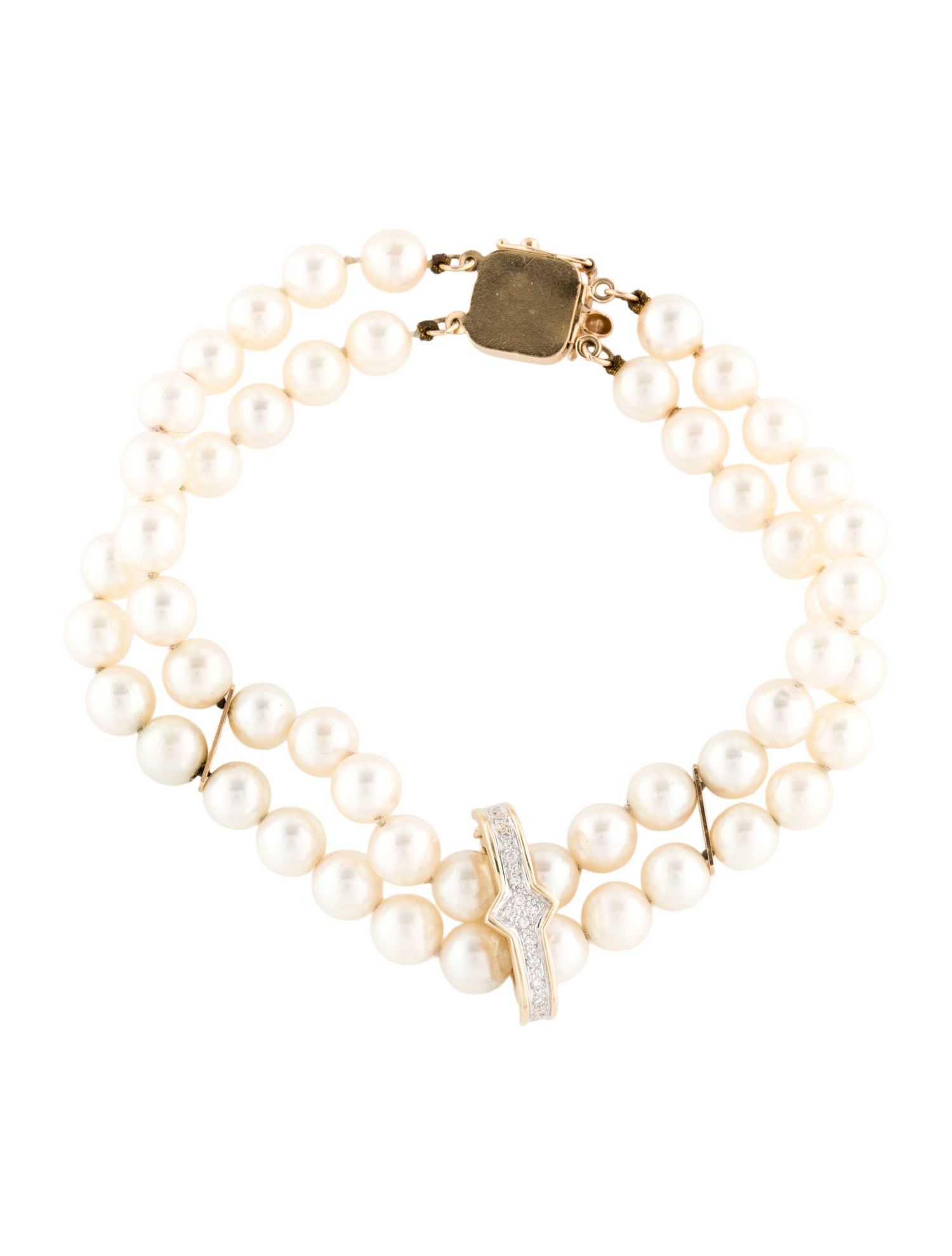 Bracelet 14K Pearl & Diamond Double Strand
