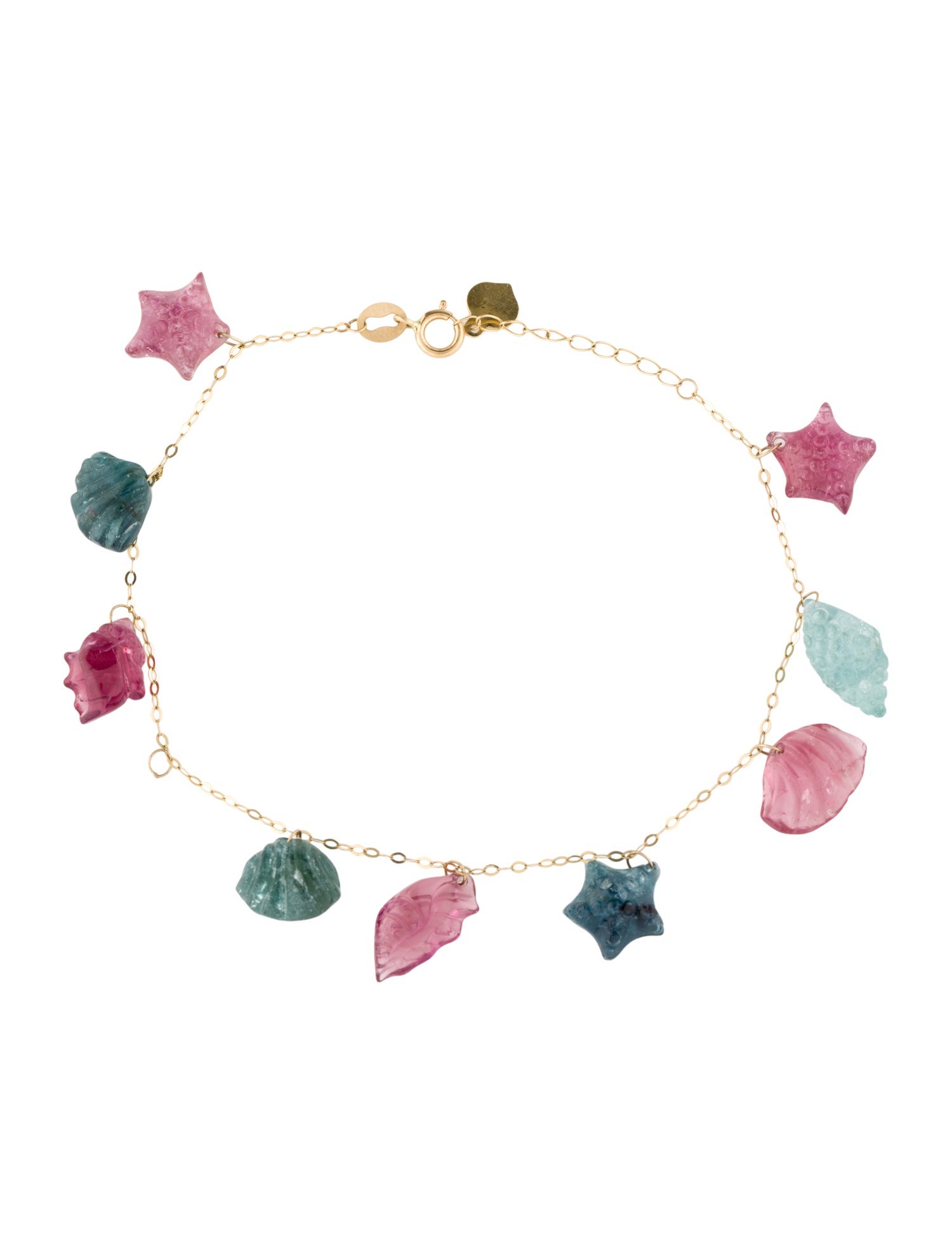 Bracelet 18K Tourmaline Seashell & Starfish Charm