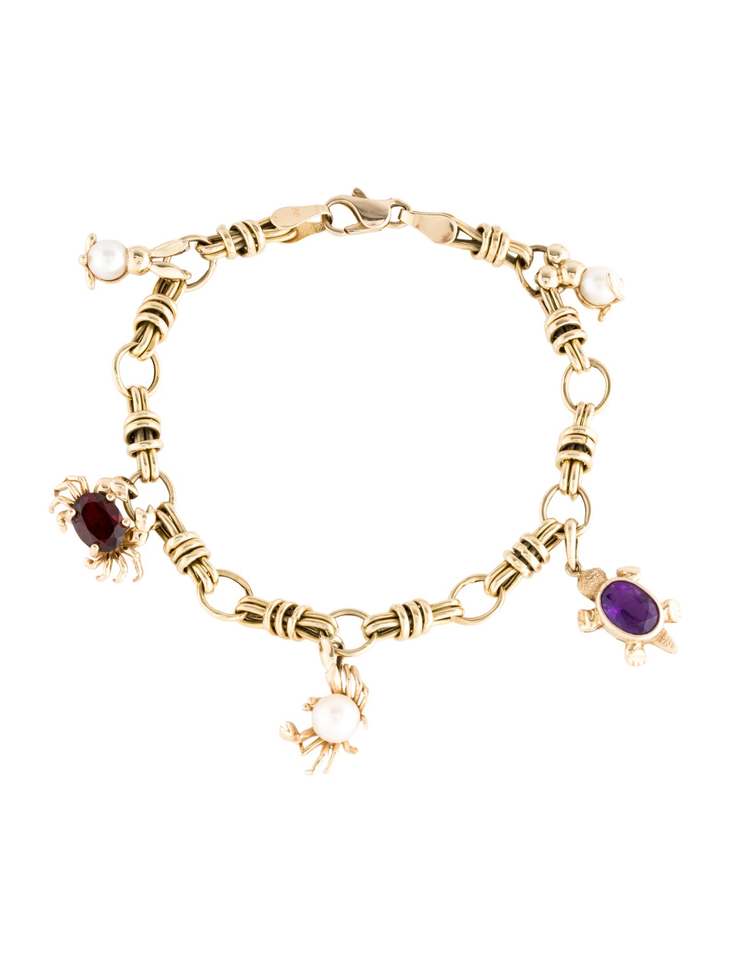 Bracelet 14K Pearl, Amethyst & Garnet Multi Charm