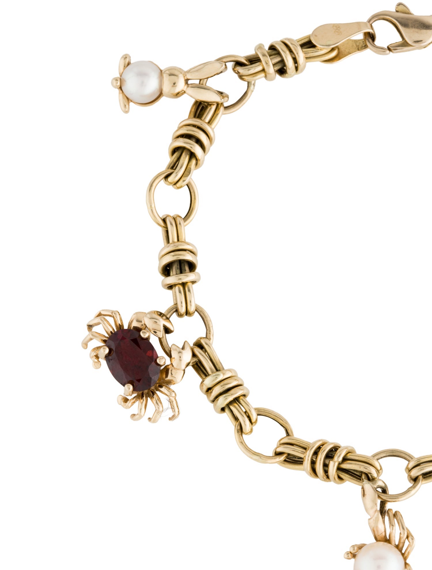 Bracelet 14K Pearl, Amethyst & Garnet Multi Charm