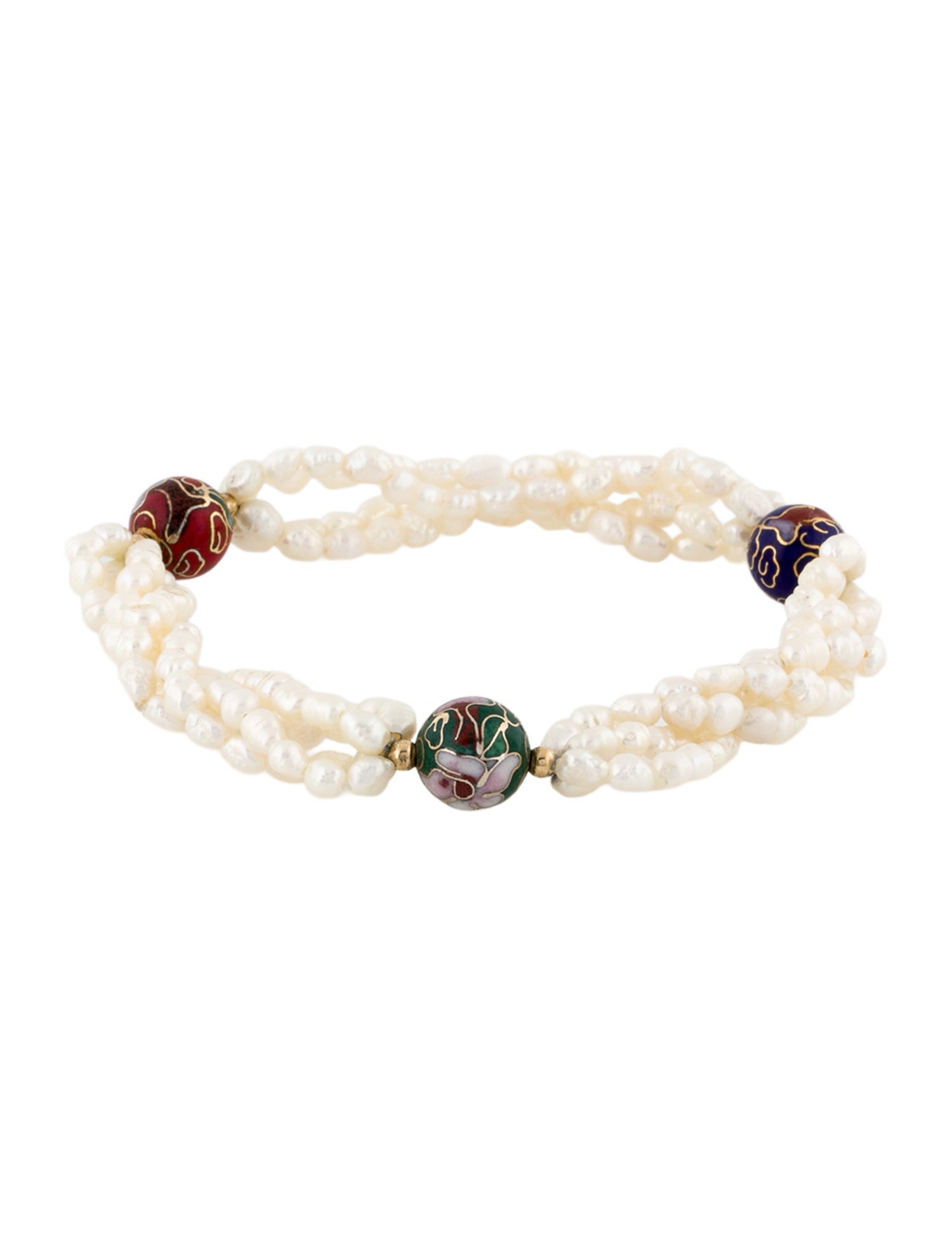 Bracelet 18K Pearl & Enamel Bead Multistrand