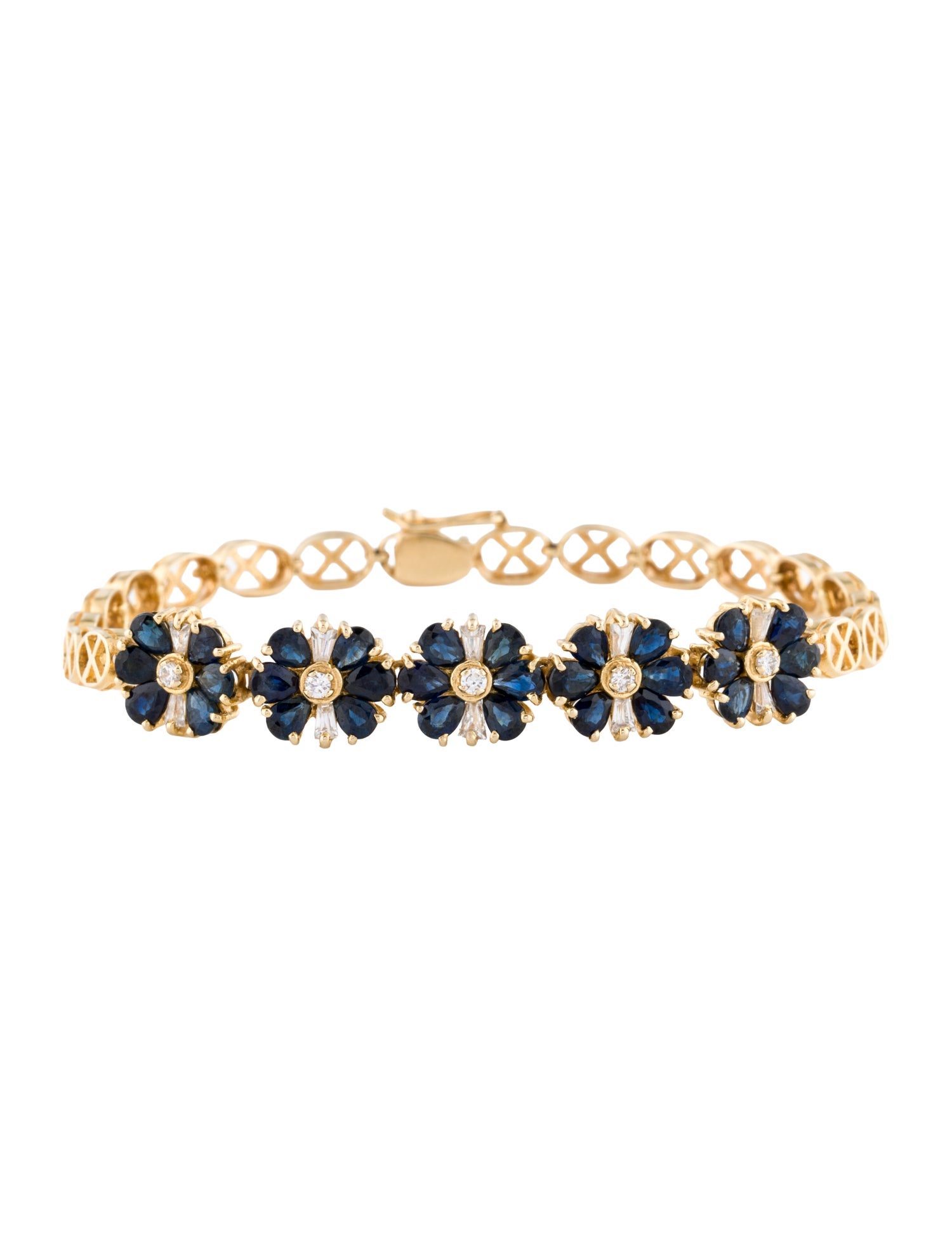 Bracelet 14K Sapphire & Cubic Zirconia Flower Station