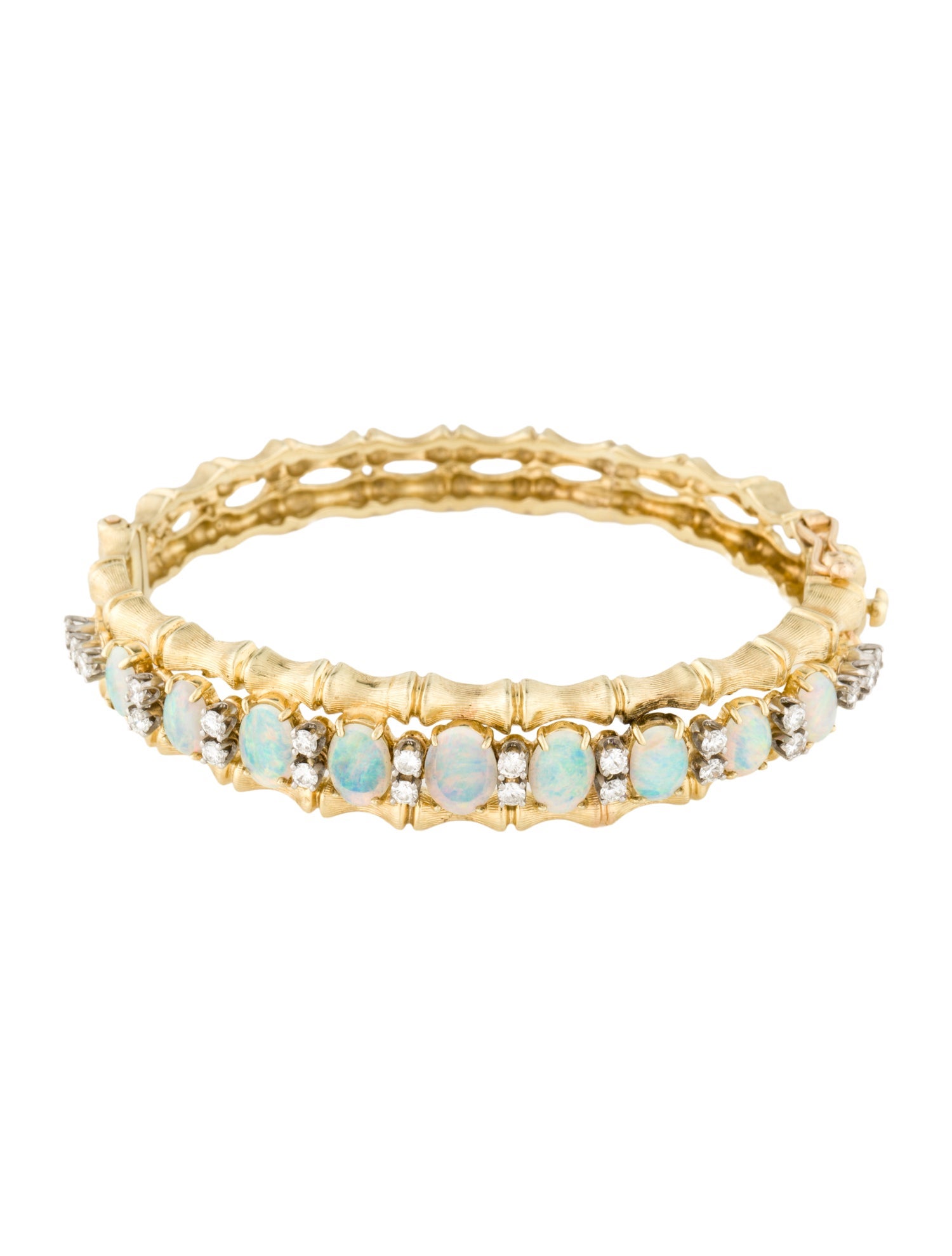 Bracelet 14K Opal & Diamond Hinged Bracelet