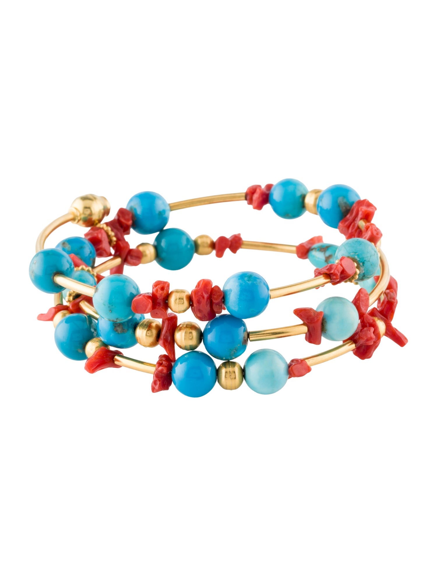 Bracelet 18K Coral & Turquoise Bead Wrap