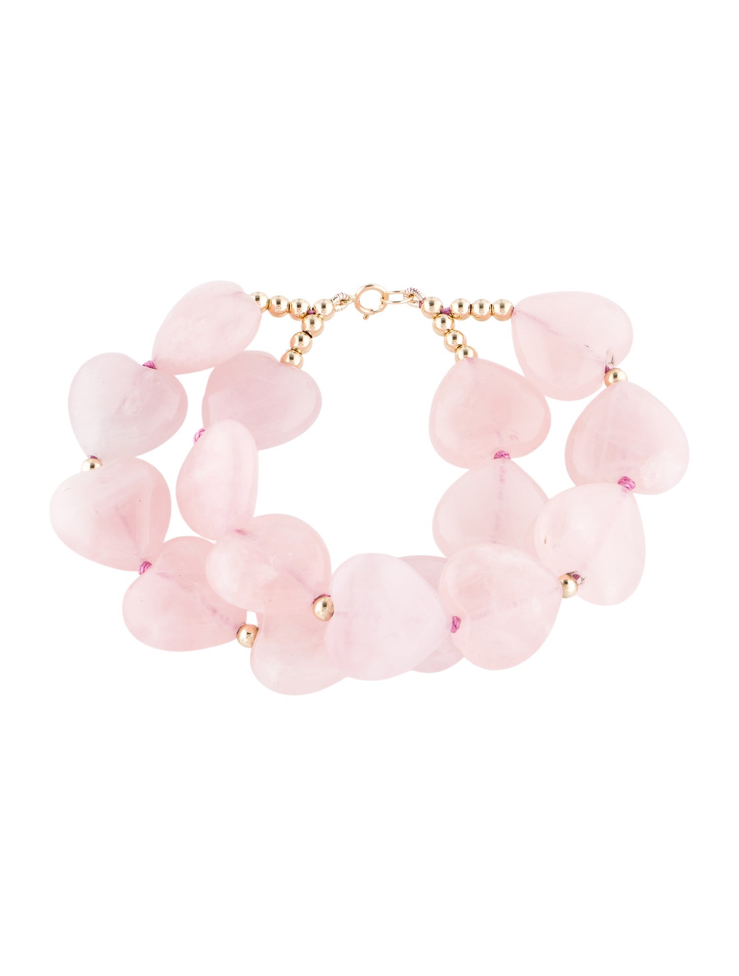 Bracelet 14K Rose Quartz Heart Double Strand