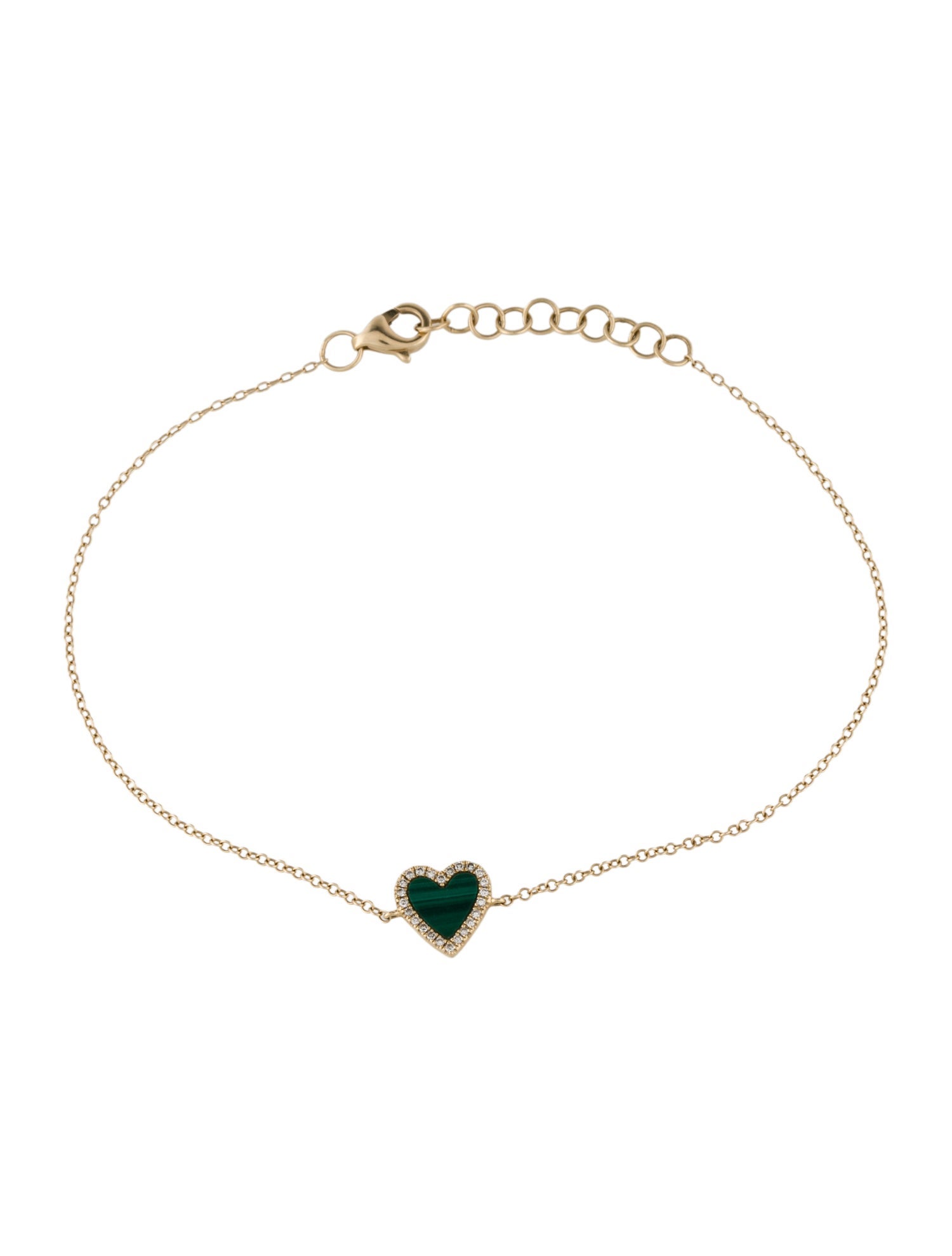 Bracelet 14K Malachite & Diamond Heart Charm
