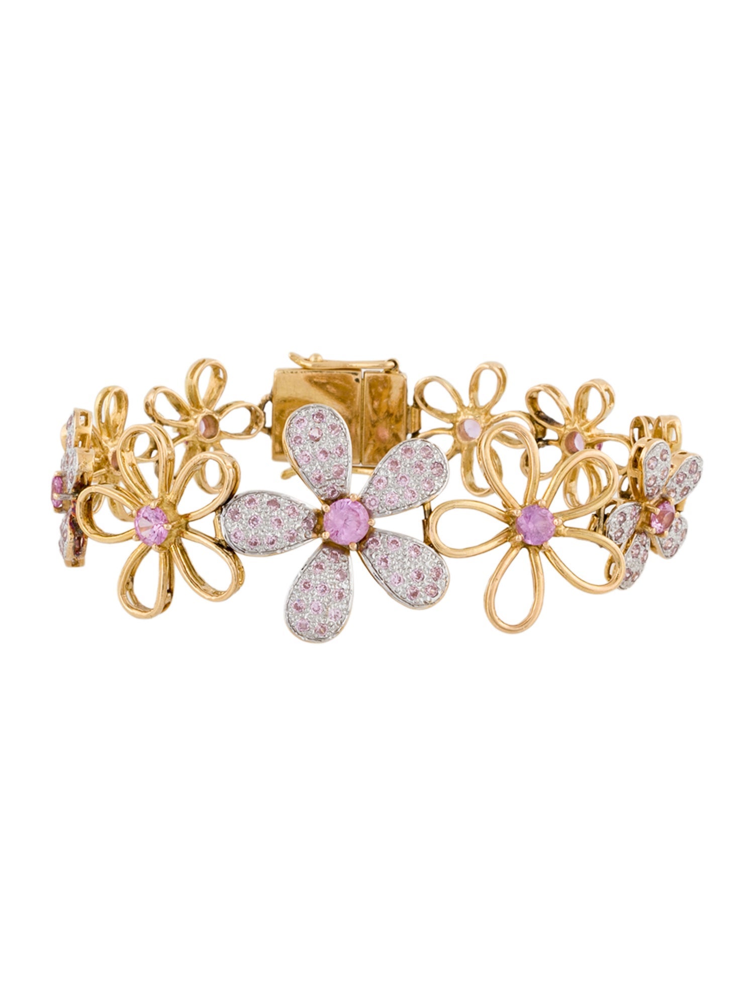 Bracelet 18K 2.69ctw Synthetic Sapphire & Cubic Zirconia Flower Link