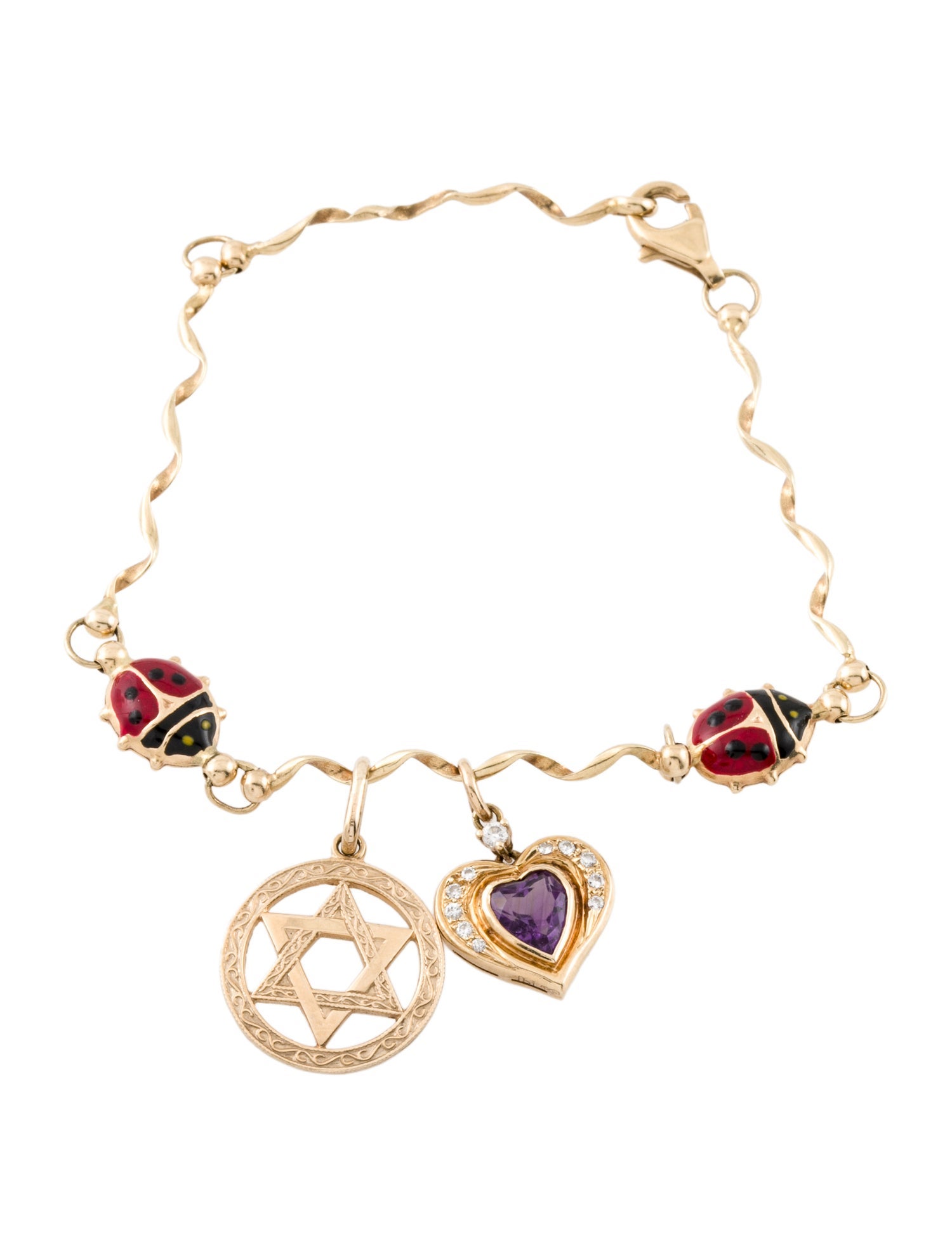 Bracelet 14K Amethyst, Diamond & Enamel Charm