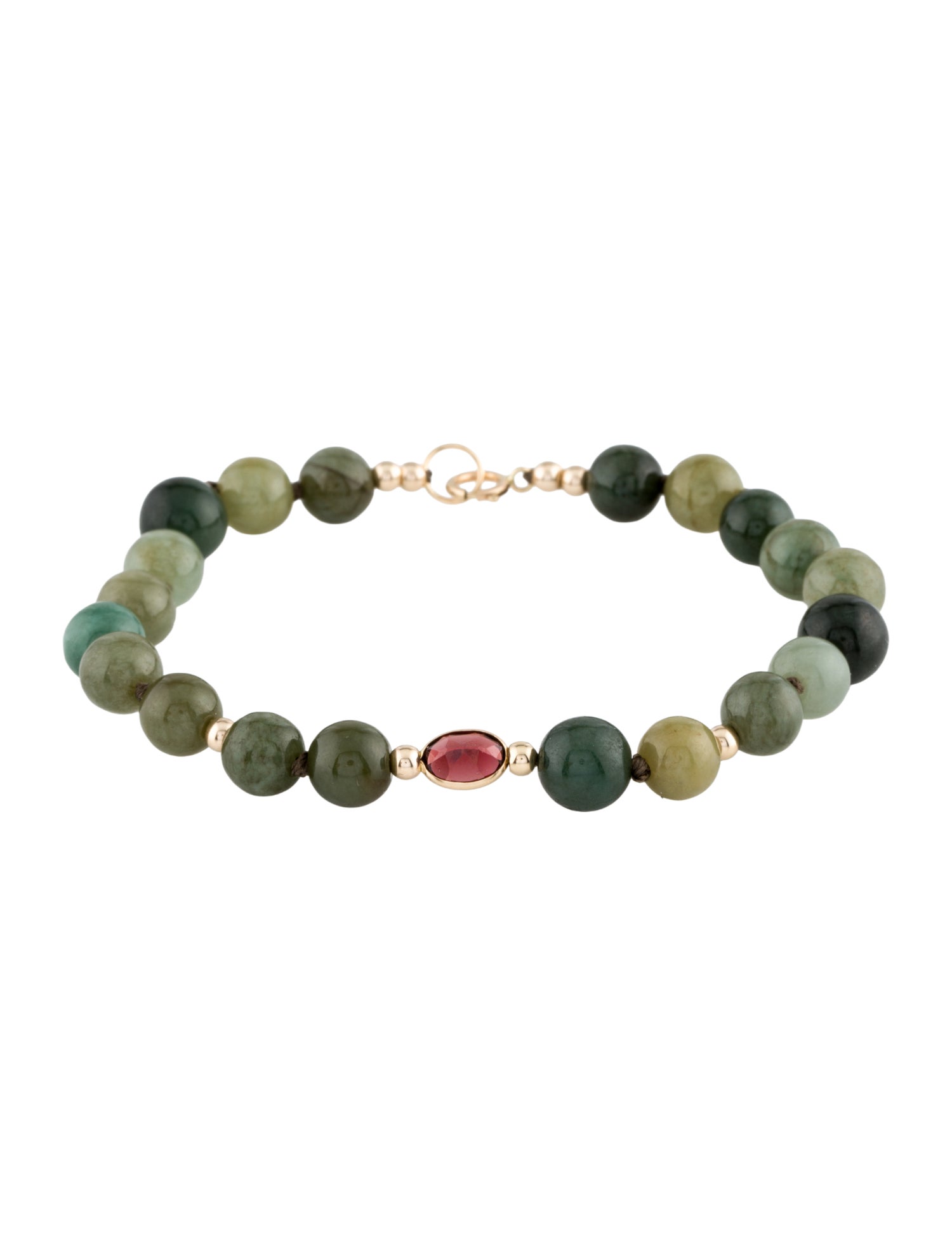 Bracelet 14K Jadeite & Garnet Bead