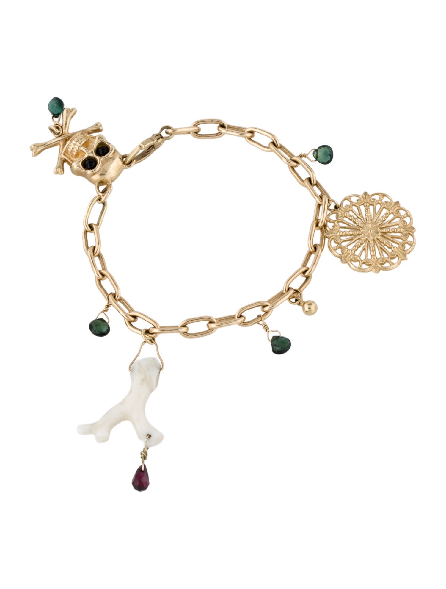 Bracelet 14K Coral & Multistone Charm