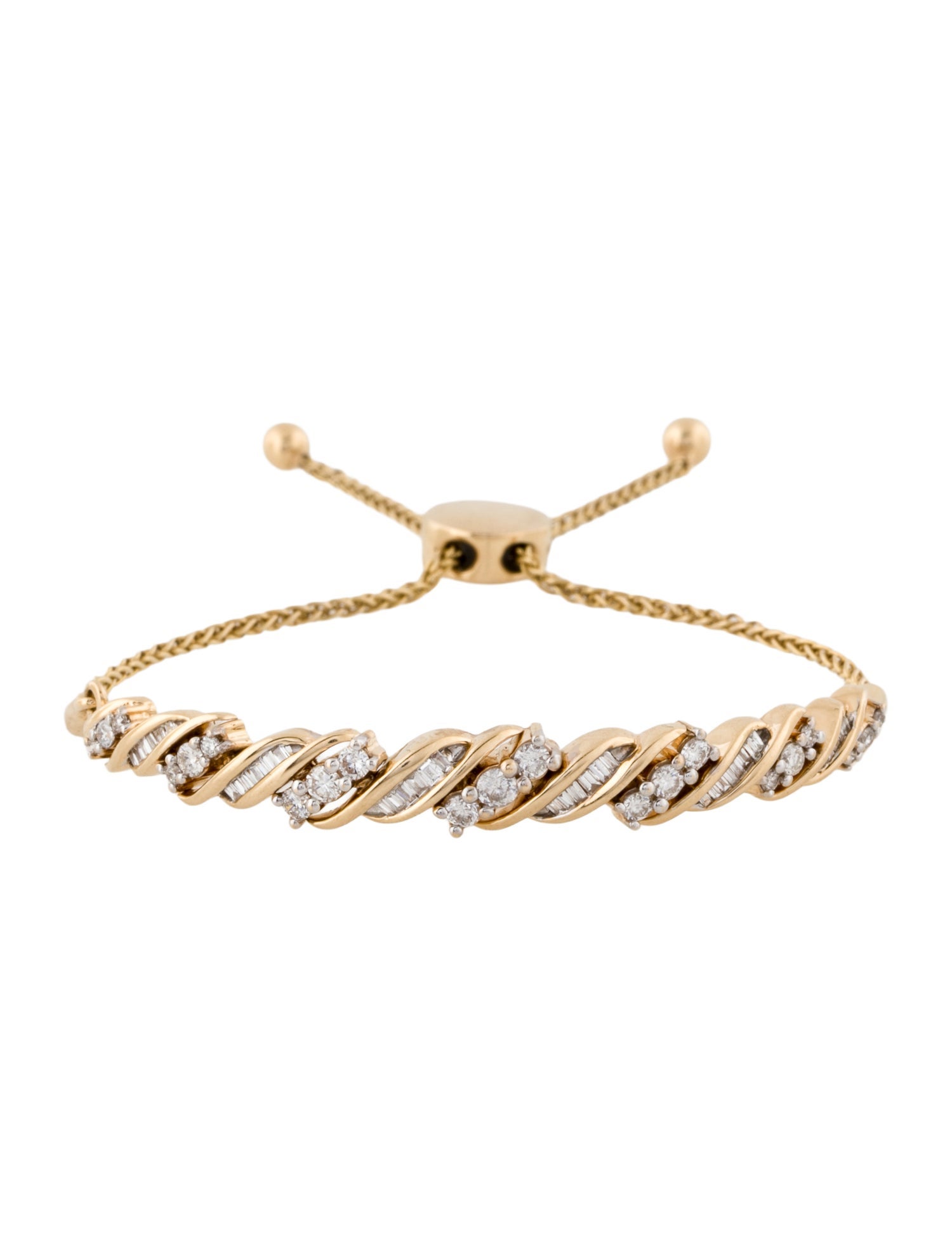 Bracelet 14K 1.07ctw Diamond Cascading Wave Bolo Link